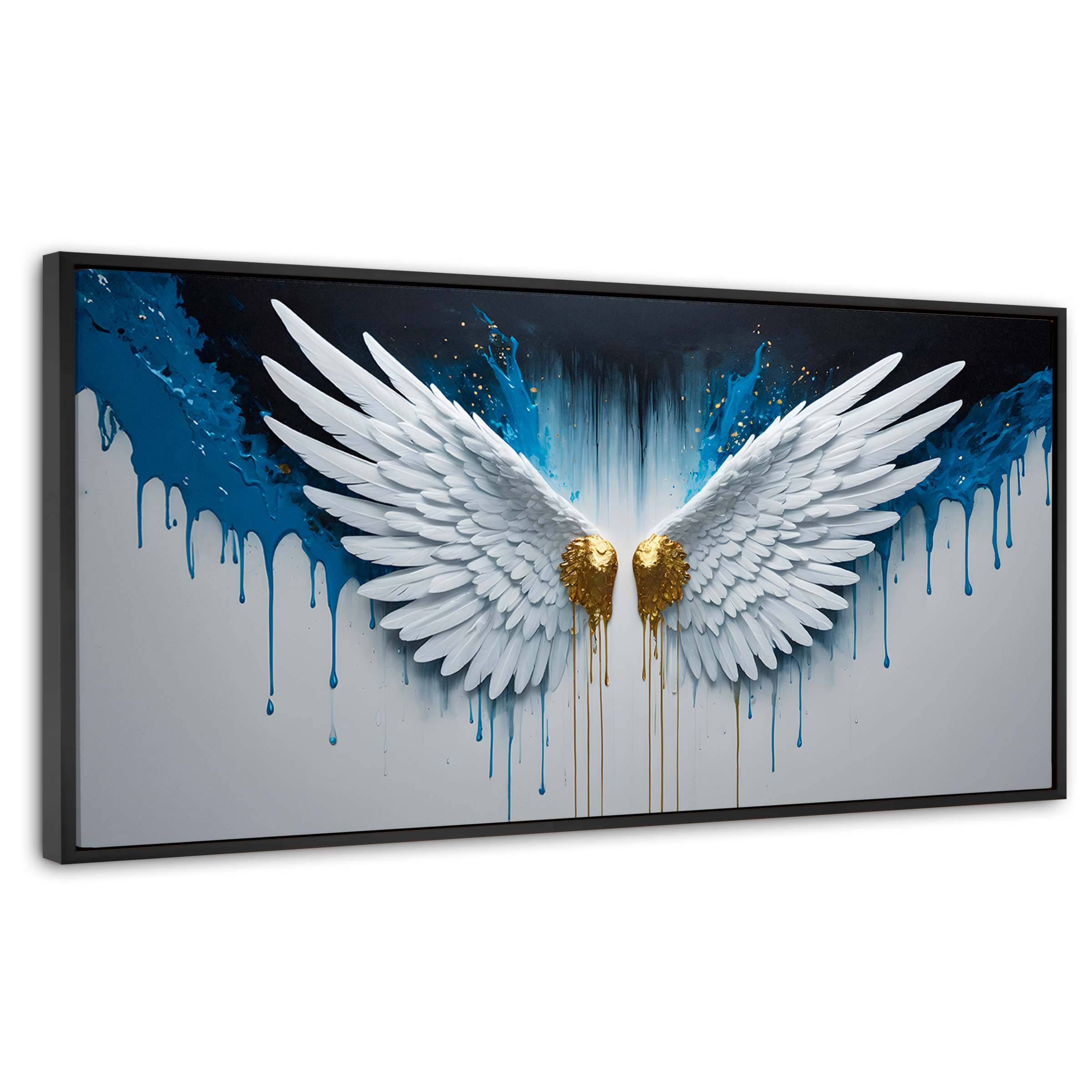 Cuadro Decorativo Marco Flotante Alas Corazón Dorado 120x60 Marco Negro
