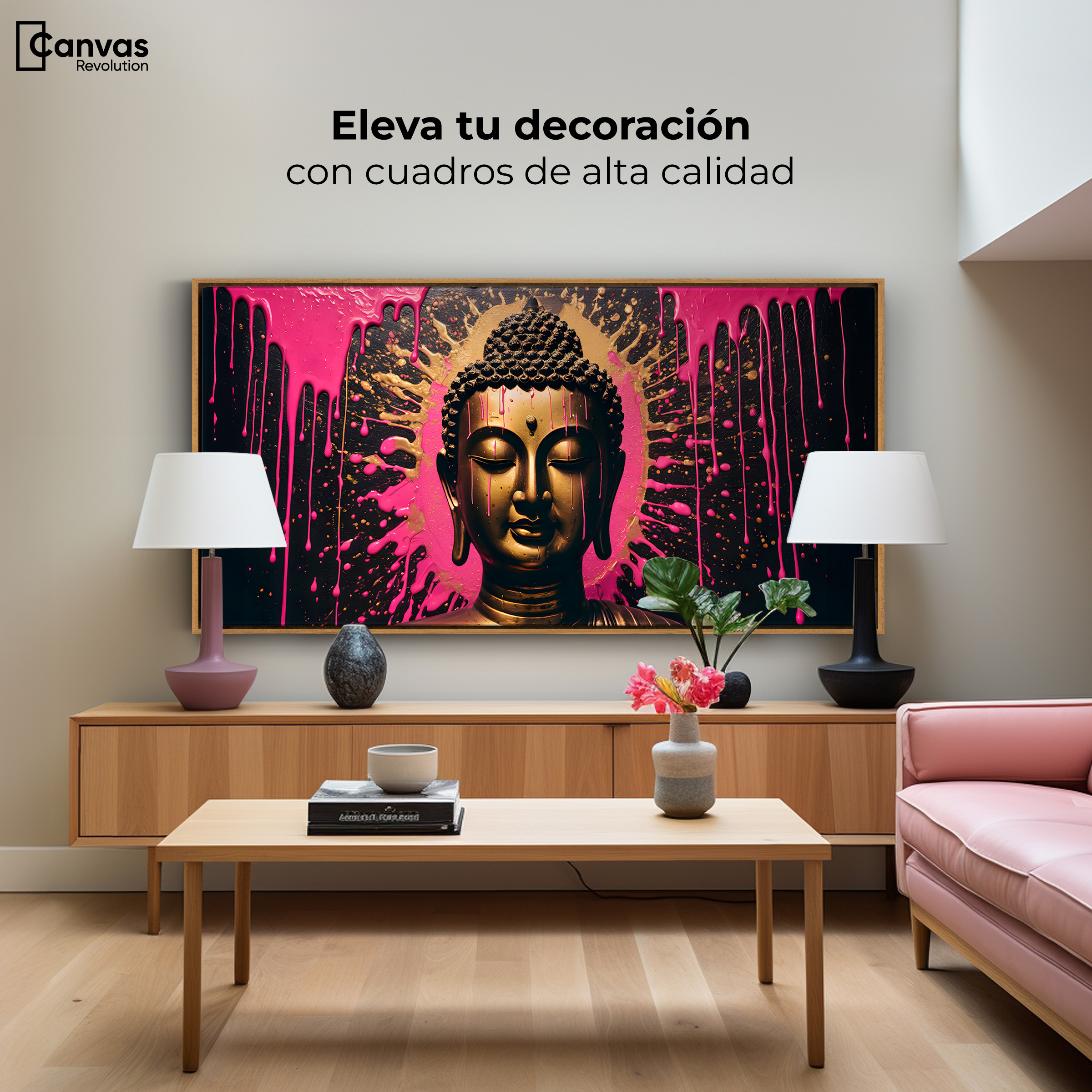 Foto 4 pulgar | Cuadro Decorativo Marco Flotante Buda Reflejo Oro Rosa 120x60 Marco Madera