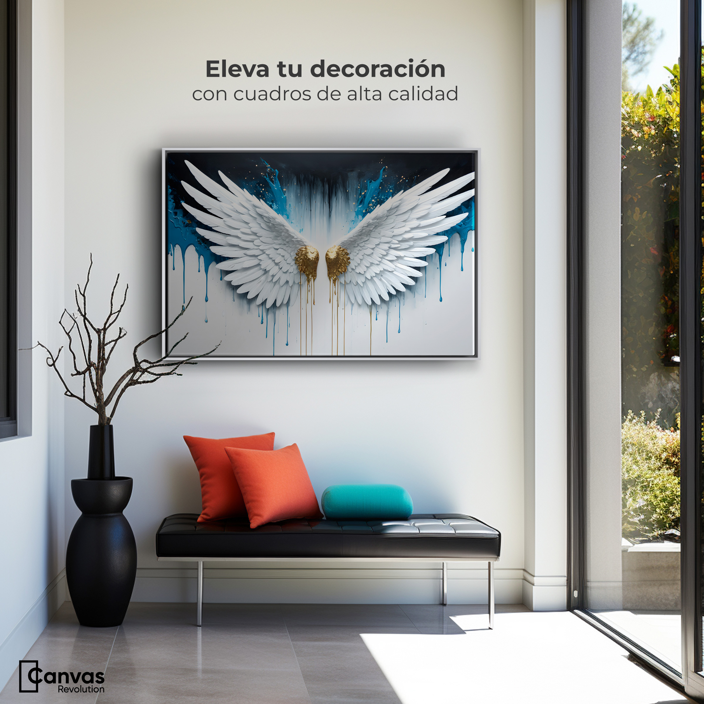 Foto 4 pulgar | Cuadro Decorativo Marco Flotante Alas Corazón Dorado 90x60 Marco Blanco