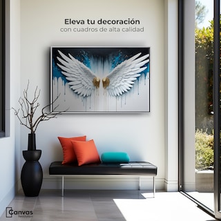 Foto 3 | Cuadro Decorativo Marco Flotante Alas Corazón Dorado 90x60 Marco Blanco