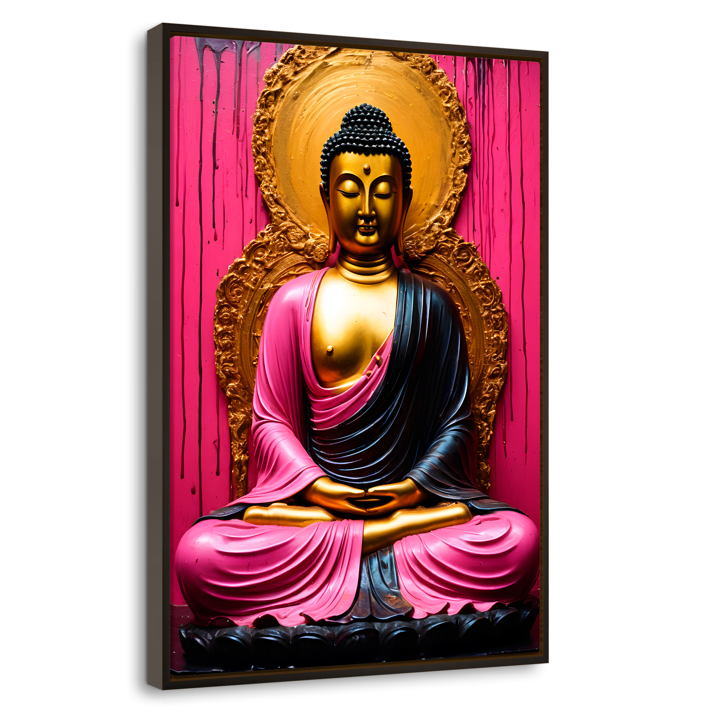 Cuadro Decorativo Marco Flotante Meditación Dorada 80x120 Marco Negro