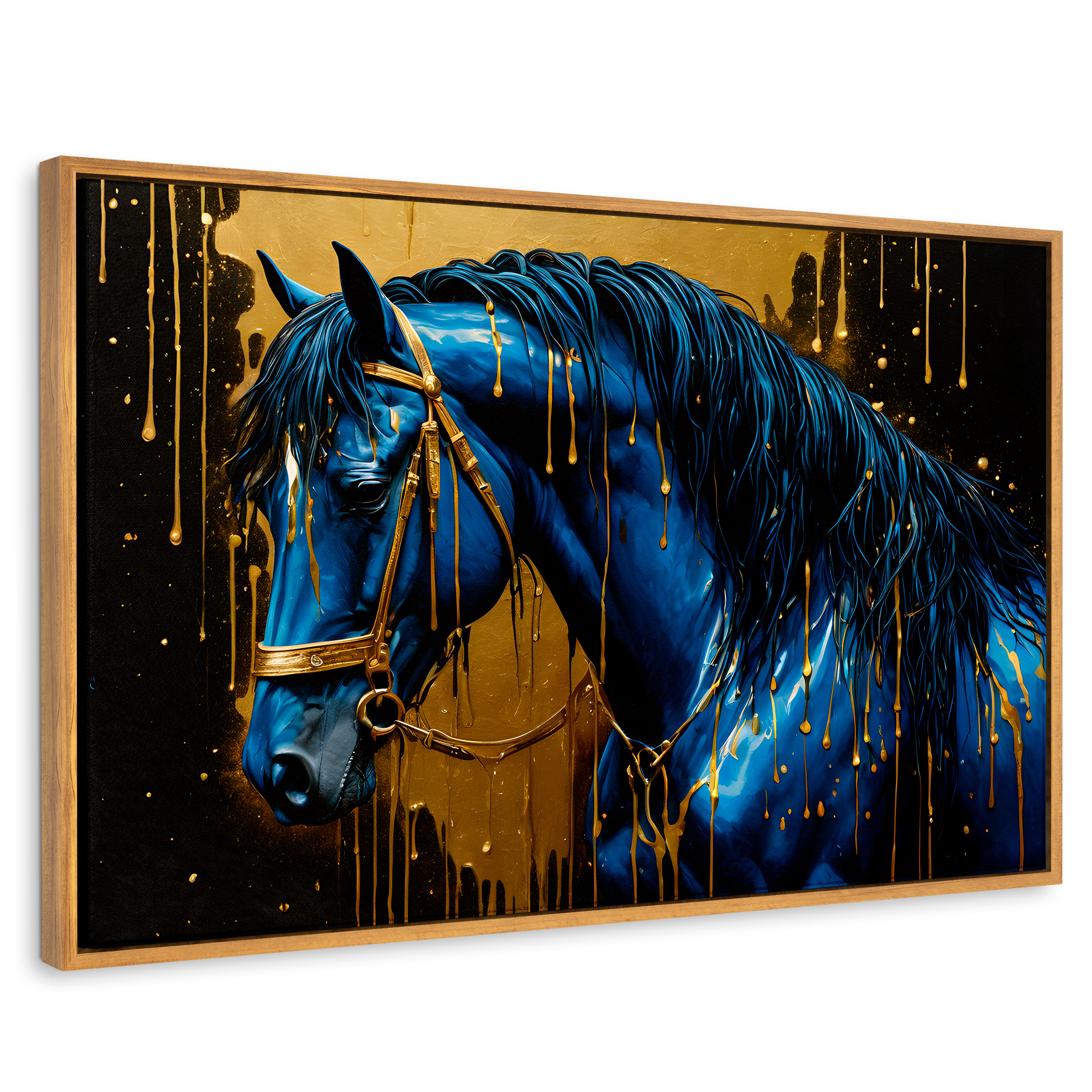 Cuadro Decorativo Marco Flotante Elegancia Azul Oro 90x60 Marco Madera