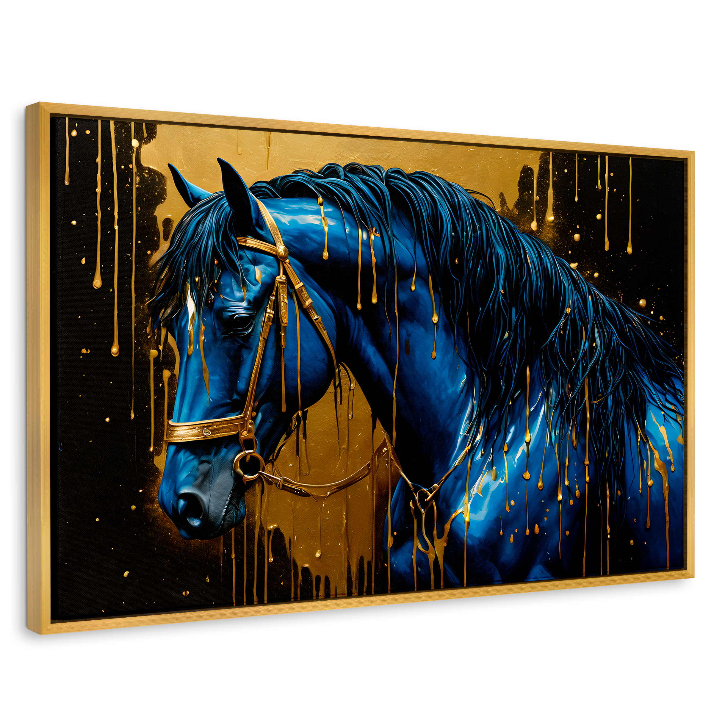 Cuadro Decorativo Marco Flotante Elegancia Azul Oro 90x60 Marco Dorado