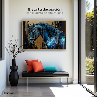 Foto 3 | Cuadro Decorativo Marco Flotante Elegancia Azul Oro 90x60 Marco Dorado