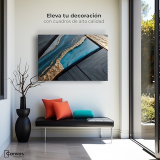 Foto 3 | Cuadro Decorativo Canvas Abstracto Arroyos Dorados 90x60