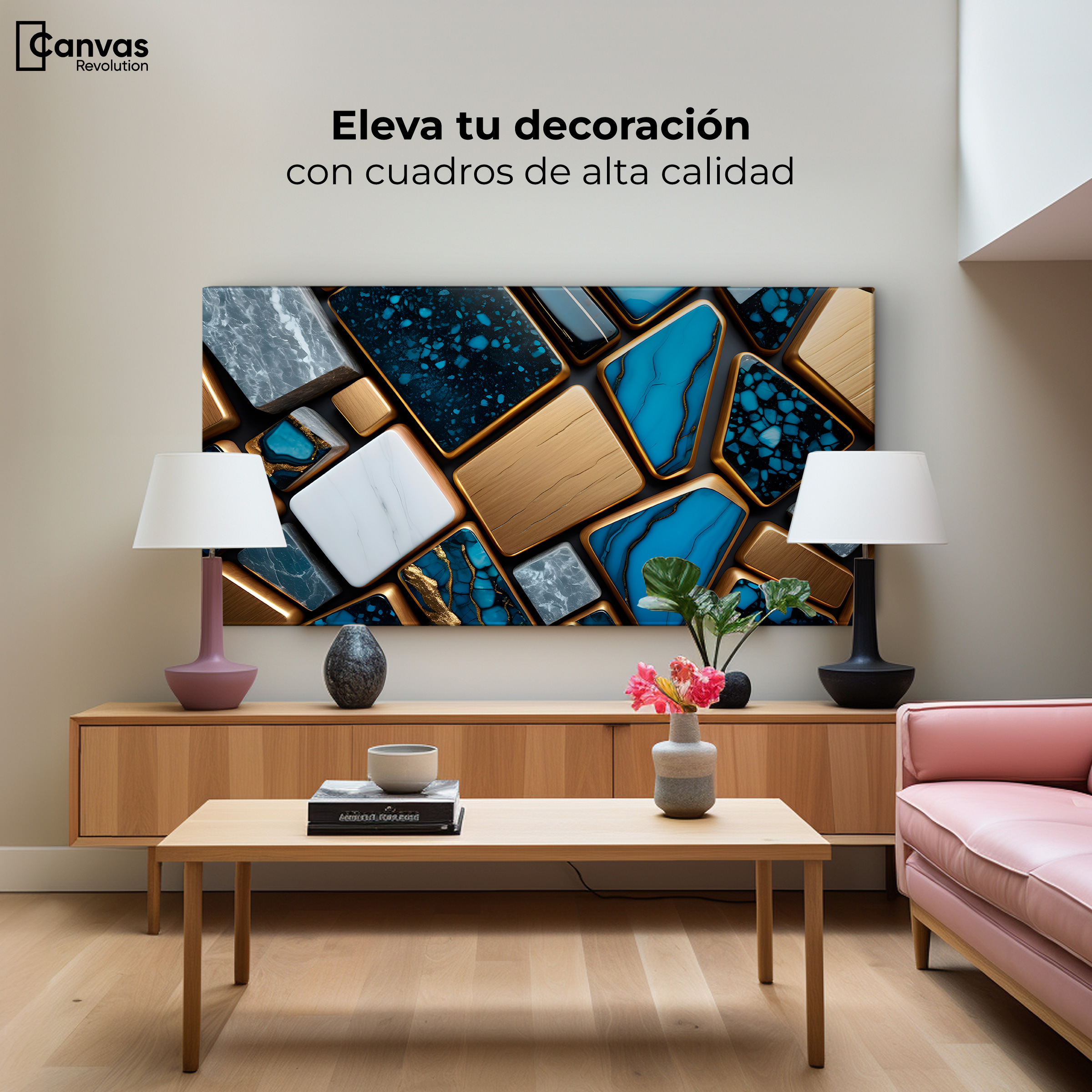 Foto 4 pulgar | Cuadro Decorativo Canvas Abstracto Trapecios Dorados 120x60