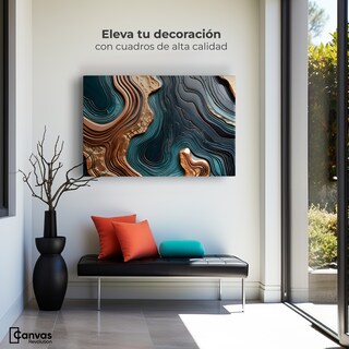 Foto 3 | Cuadro Decorativo Canvas Abstracto Ondas Turquesas 90x60