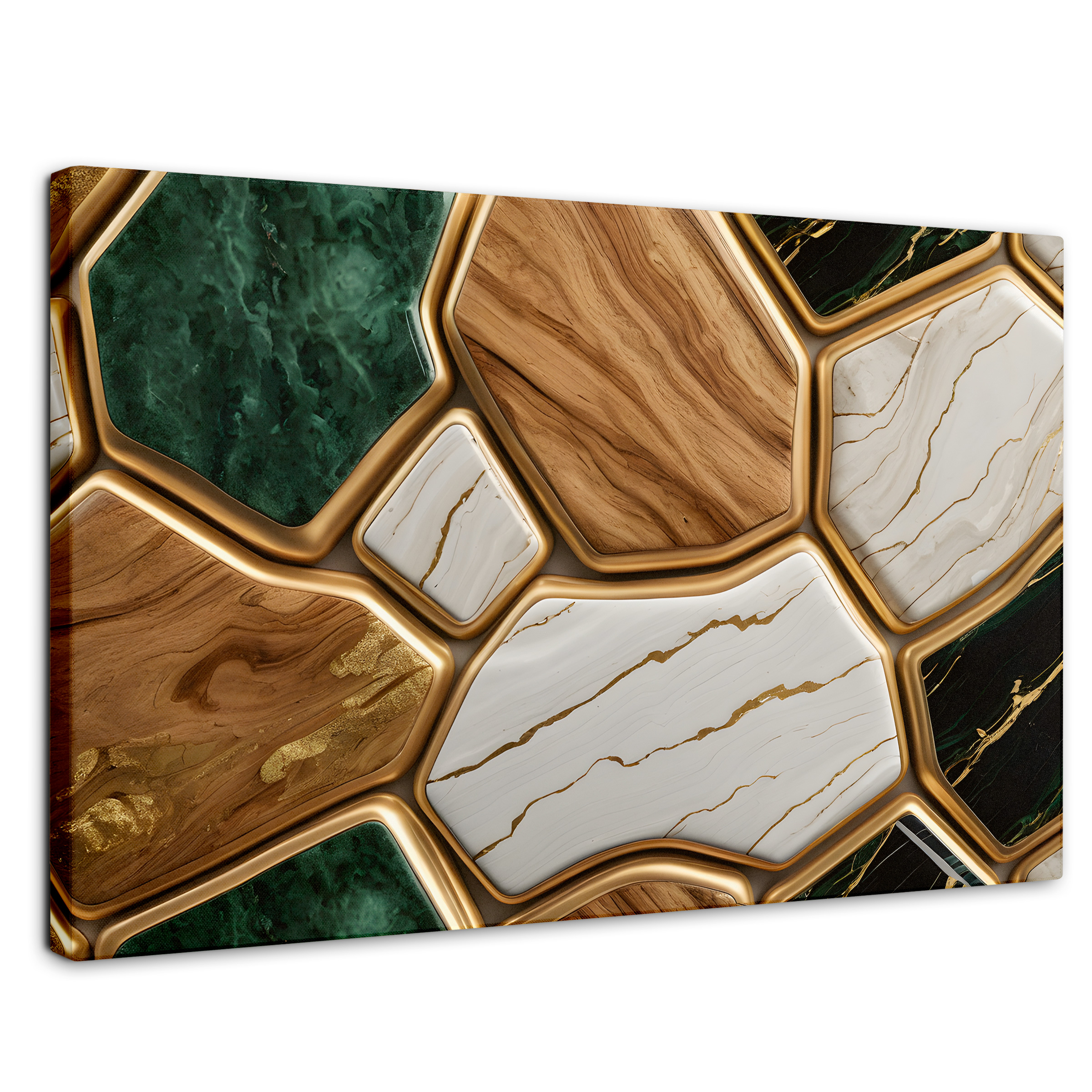 Cuadro Decorativo Canvas Abstracto Eco Hexagonal Áureo 90x60