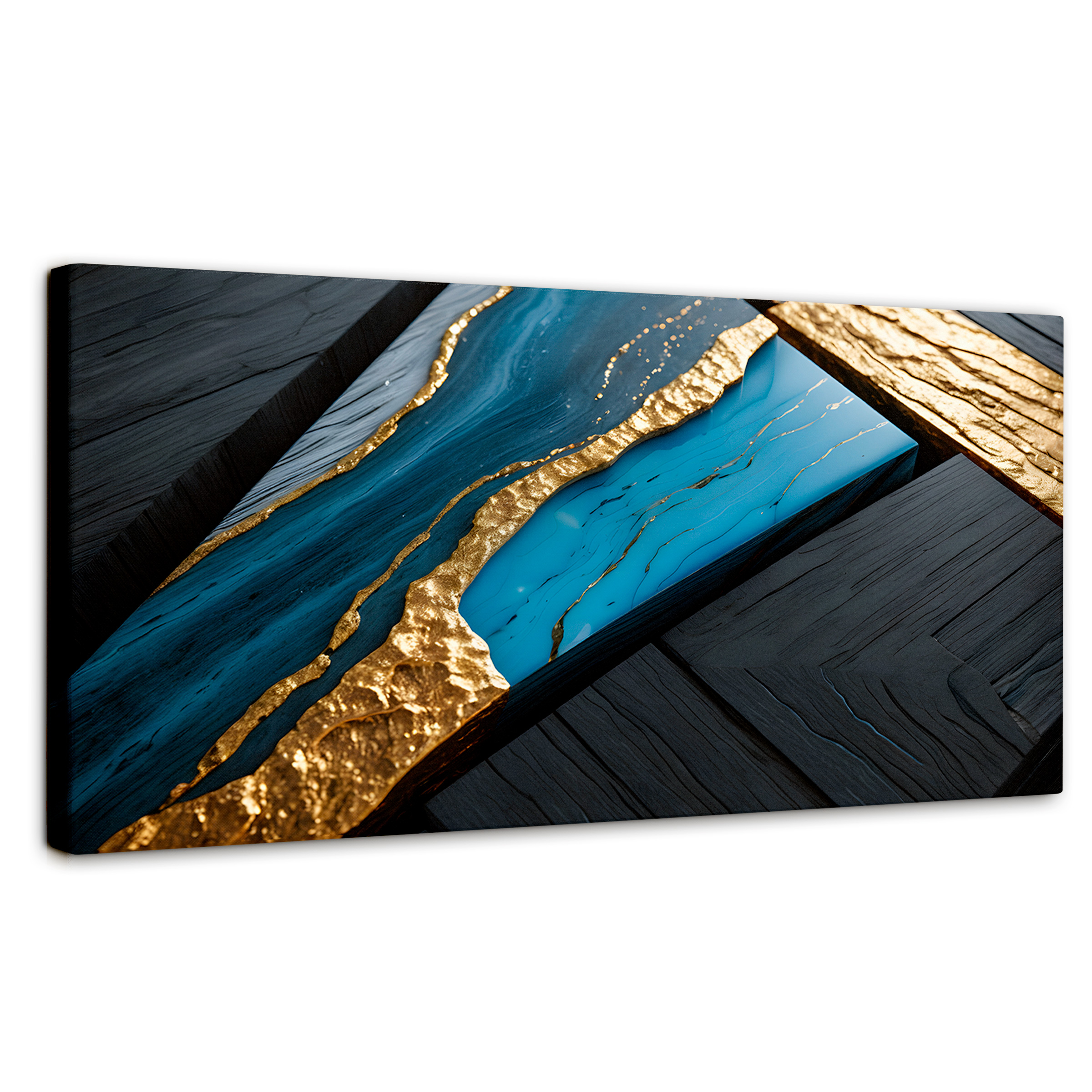 Foto 2 pulgar | Cuadro Decorativo Canvas Abstracto Arroyos Dorados 120x60