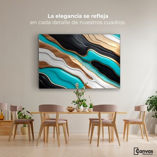Foto 2 | Cuadro Decorativo Canvas Abstracto Río Oro Turquesa 90x60