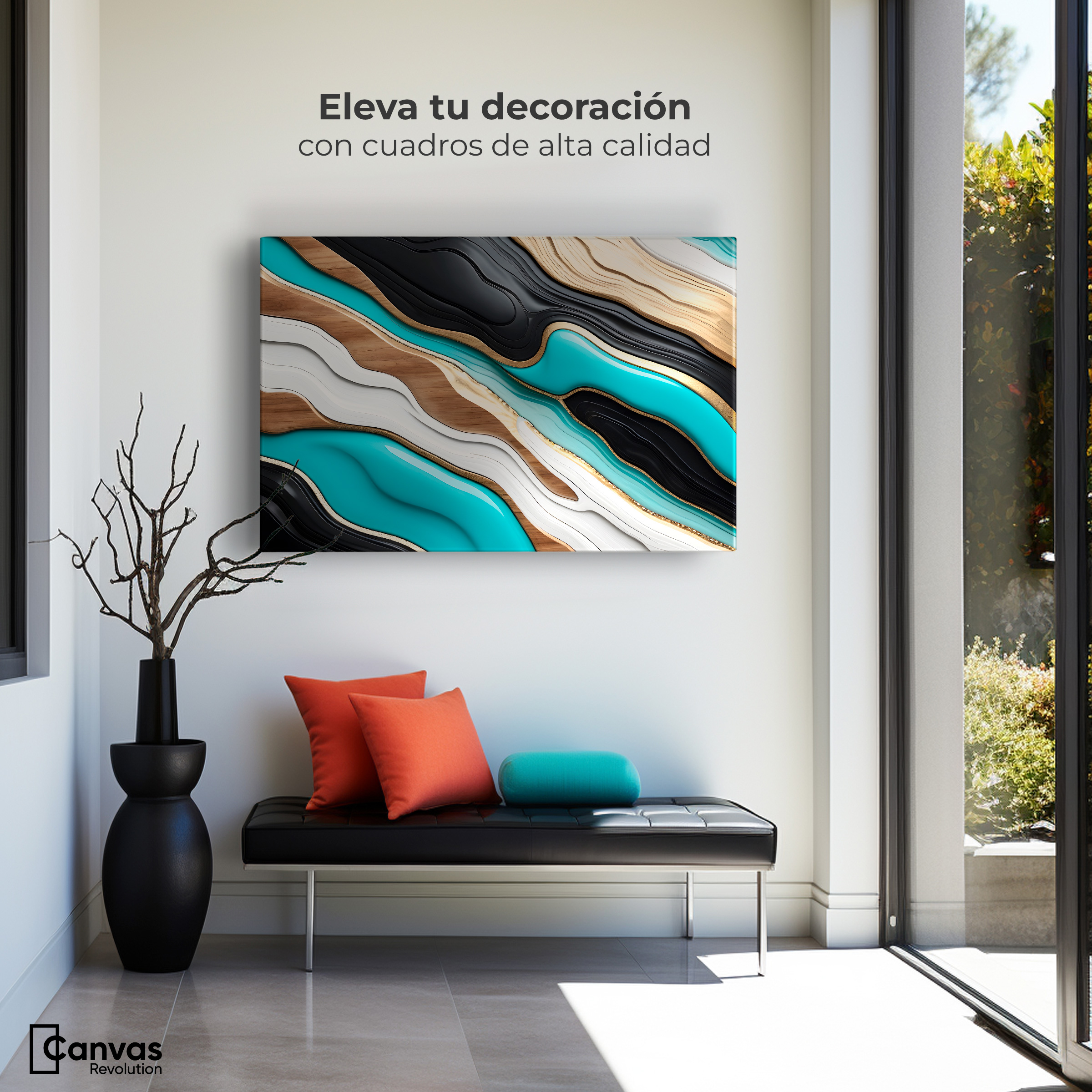 Foto 4 pulgar | Cuadro Decorativo Canvas Abstracto Río Oro Turquesa 90x60
