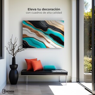 Foto 3 | Cuadro Decorativo Canvas Abstracto Río Oro Turquesa 90x60
