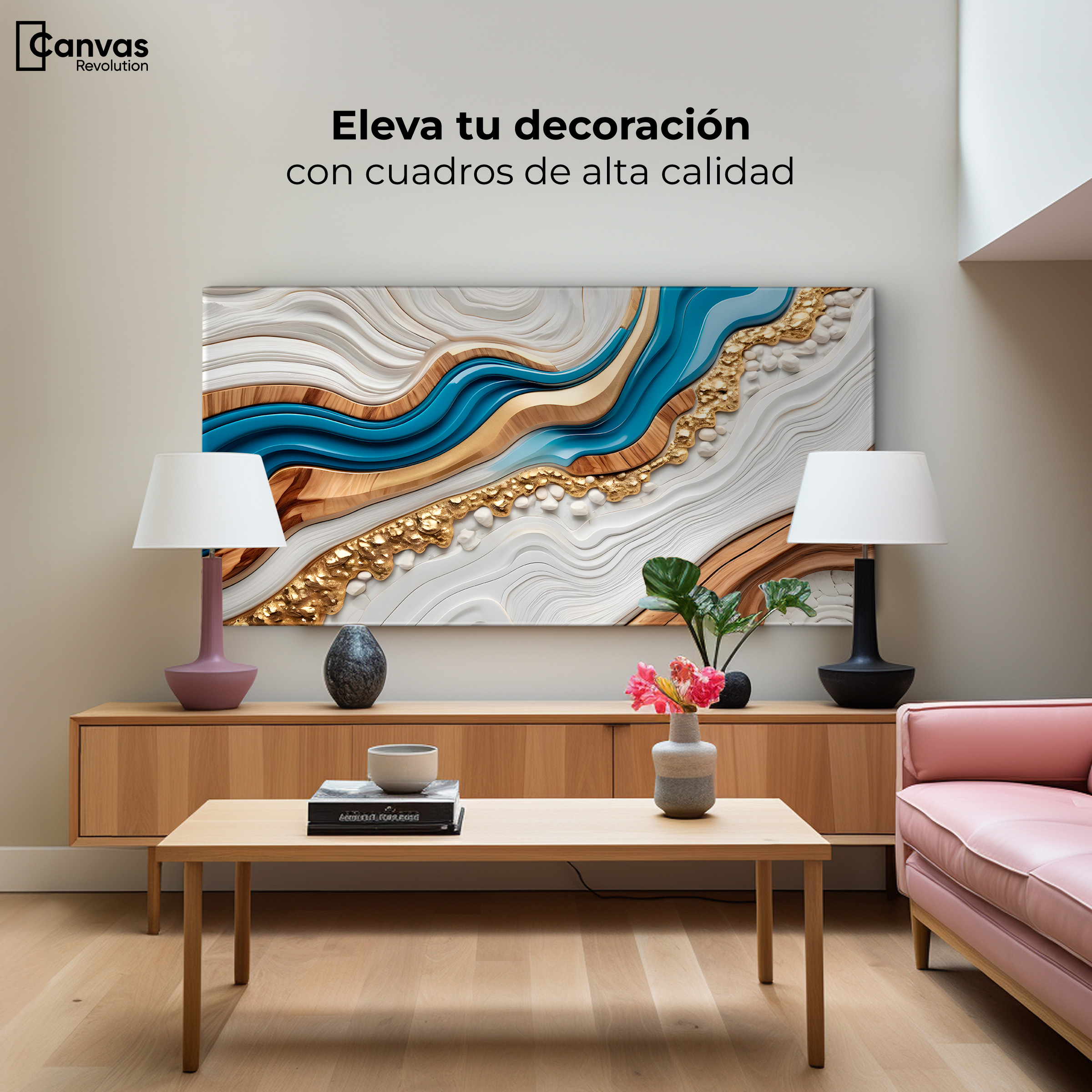 Foto 4 pulgar | Cuadro Decorativo Canvas Abstracto Estratos Dorados 120x60