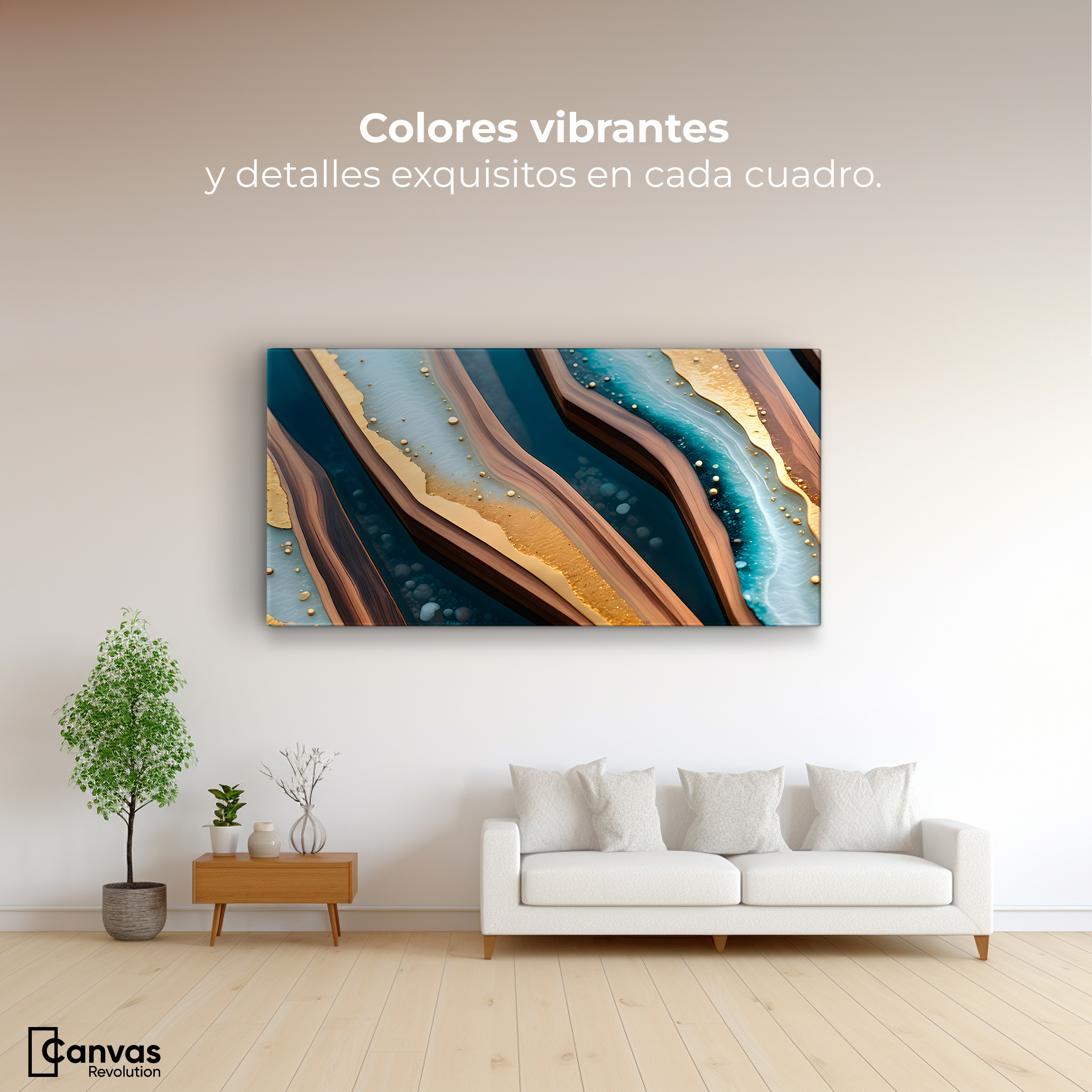 Foto 3 pulgar | Cuadro Decorativo Canvas Abstracto Eco Natural Dorado 1200x60