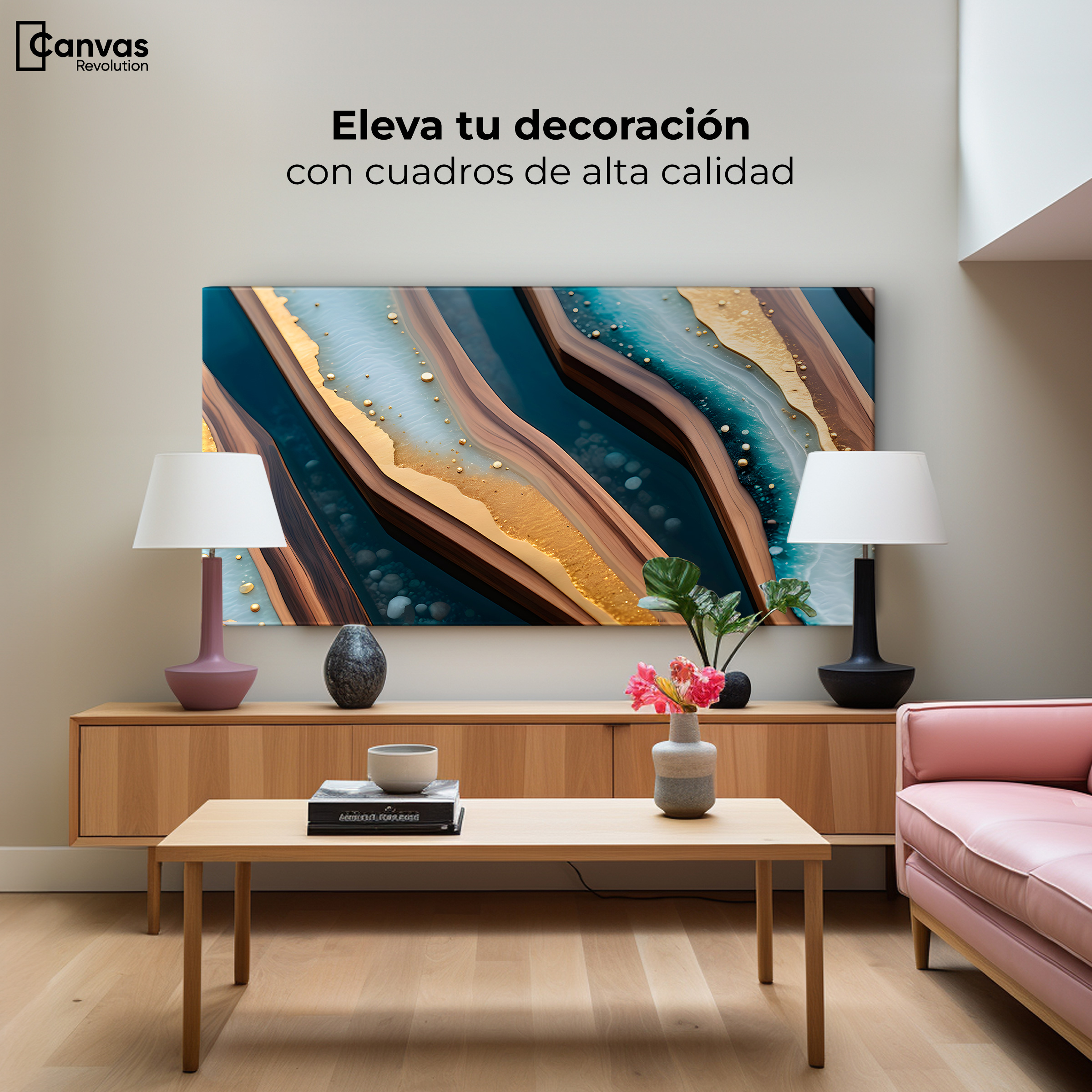 Foto 4 pulgar | Cuadro Decorativo Canvas Abstracto Eco Natural Dorado 1200x60