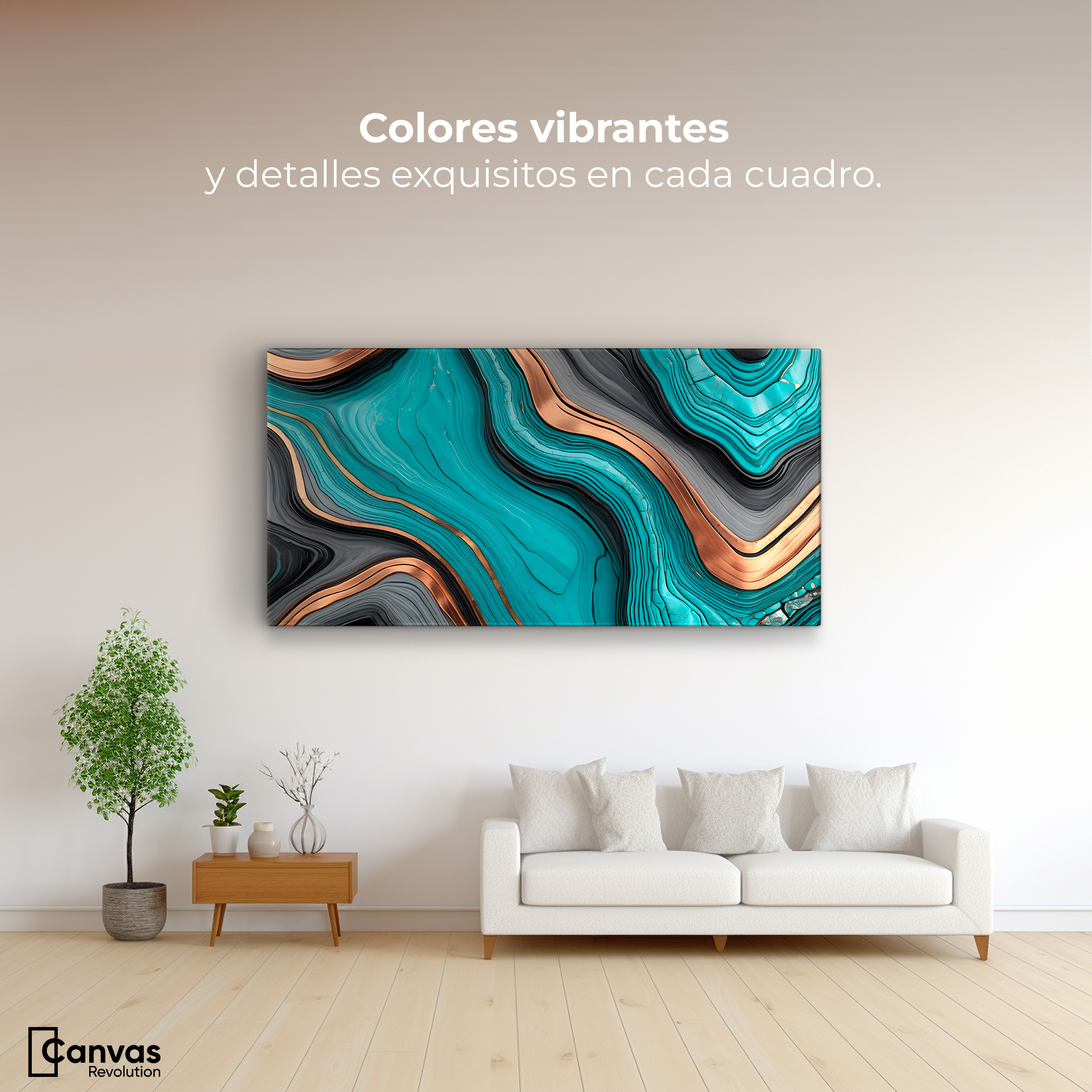 Foto 3 pulgar | Cuadro Decorativo Canvas Abstracto Paisaje Turquesa 120x60