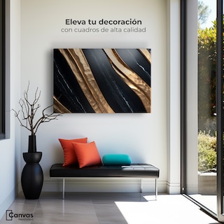 Foto 3 | Cuadro Decorativo Canvas Abstracto Obsidiana Dorada 90x60