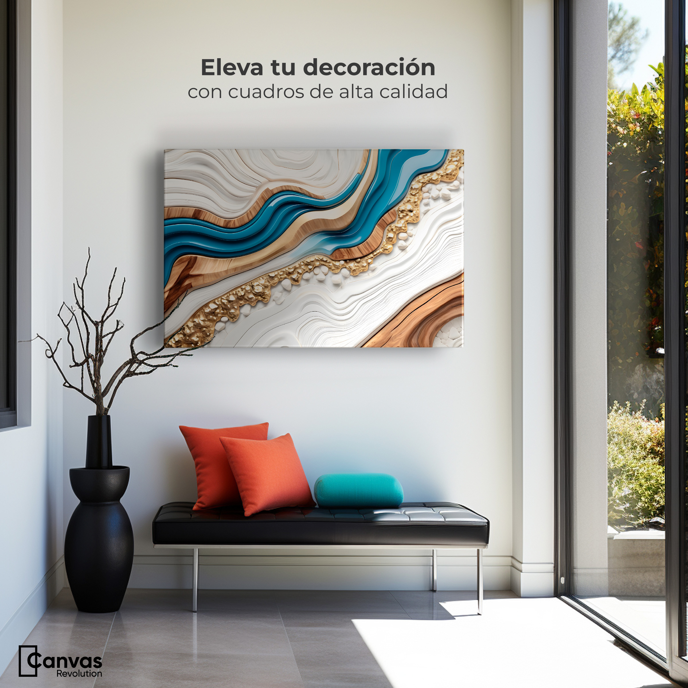 Foto 4 pulgar | Cuadro Decorativo Canvas Abstracto Estratos Dorados 90x60