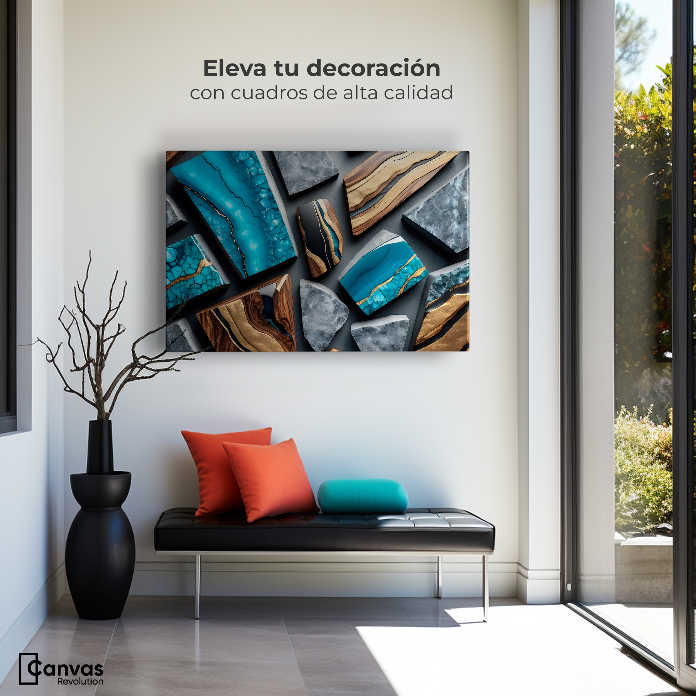 Foto 4 pulgar | Cuadro Decorativo Canvas Abstracto Geometría Orgánica 90x60