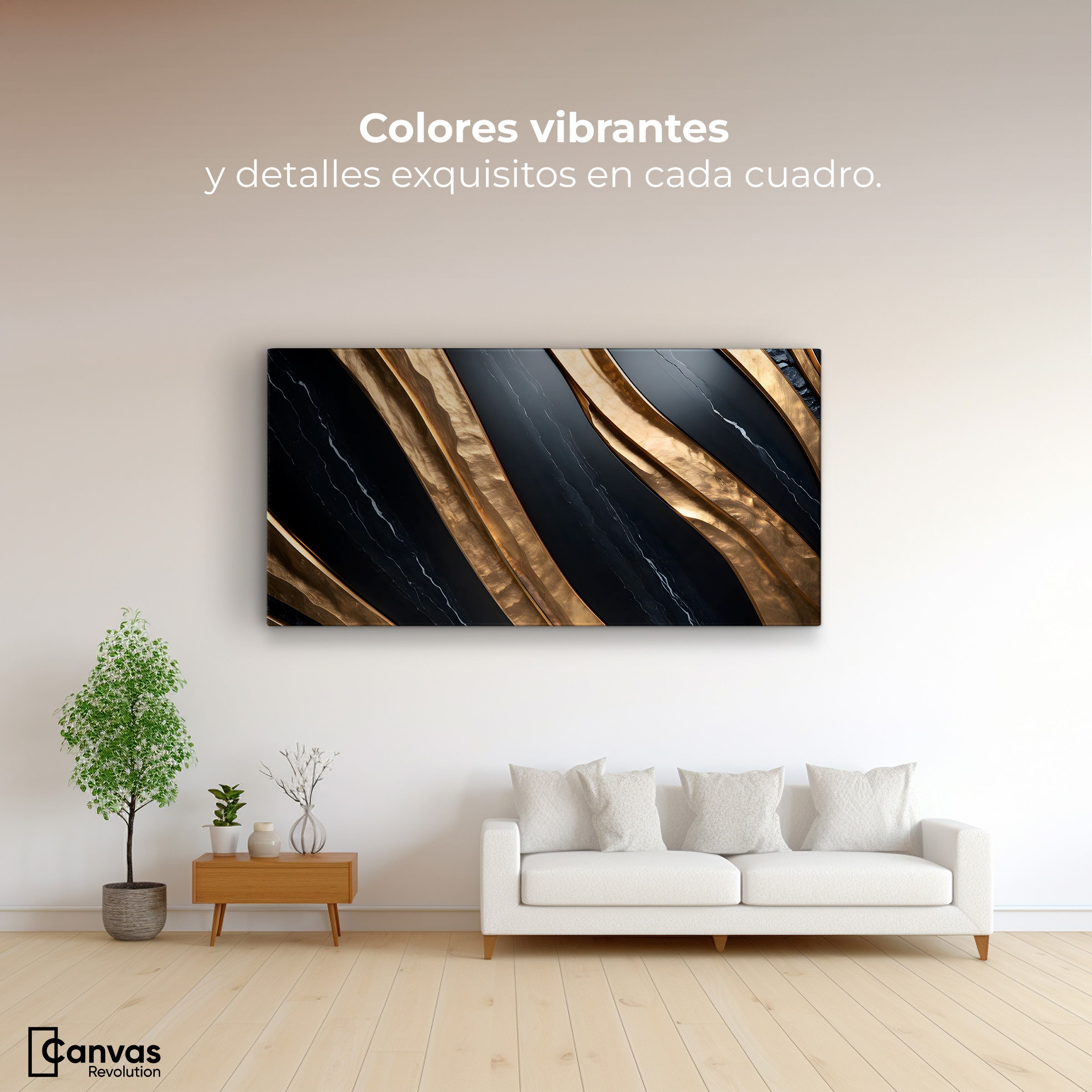 Foto 3 pulgar | Cuadro Decorativo Canvas Abstracto Obsidiana Dorada 120x60