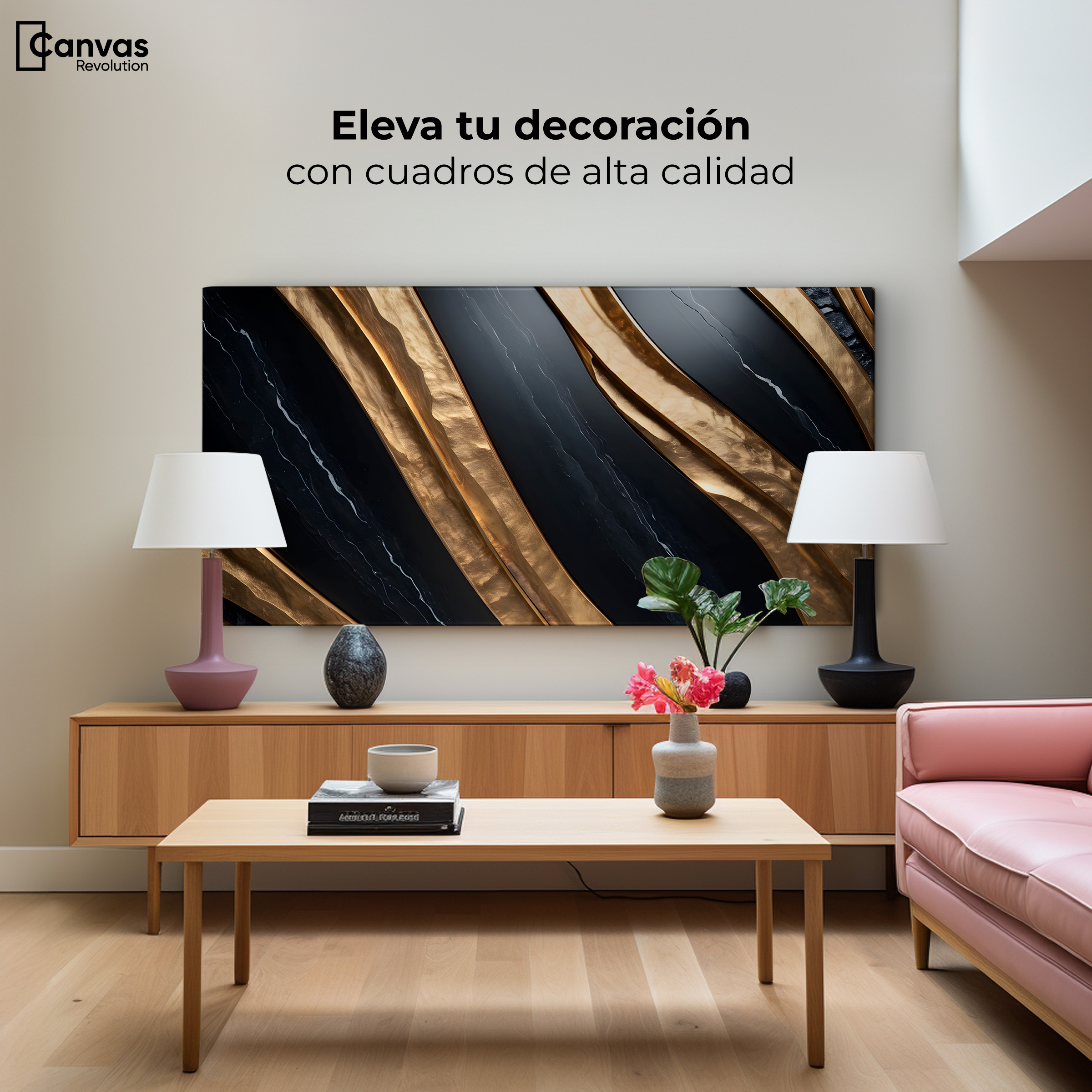 Foto 4 pulgar | Cuadro Decorativo Canvas Abstracto Obsidiana Dorada 120x60