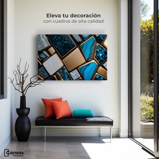 Foto 3 | Cuadro Decorativo Canvas Abstracto Trapecios Dorados 90x60