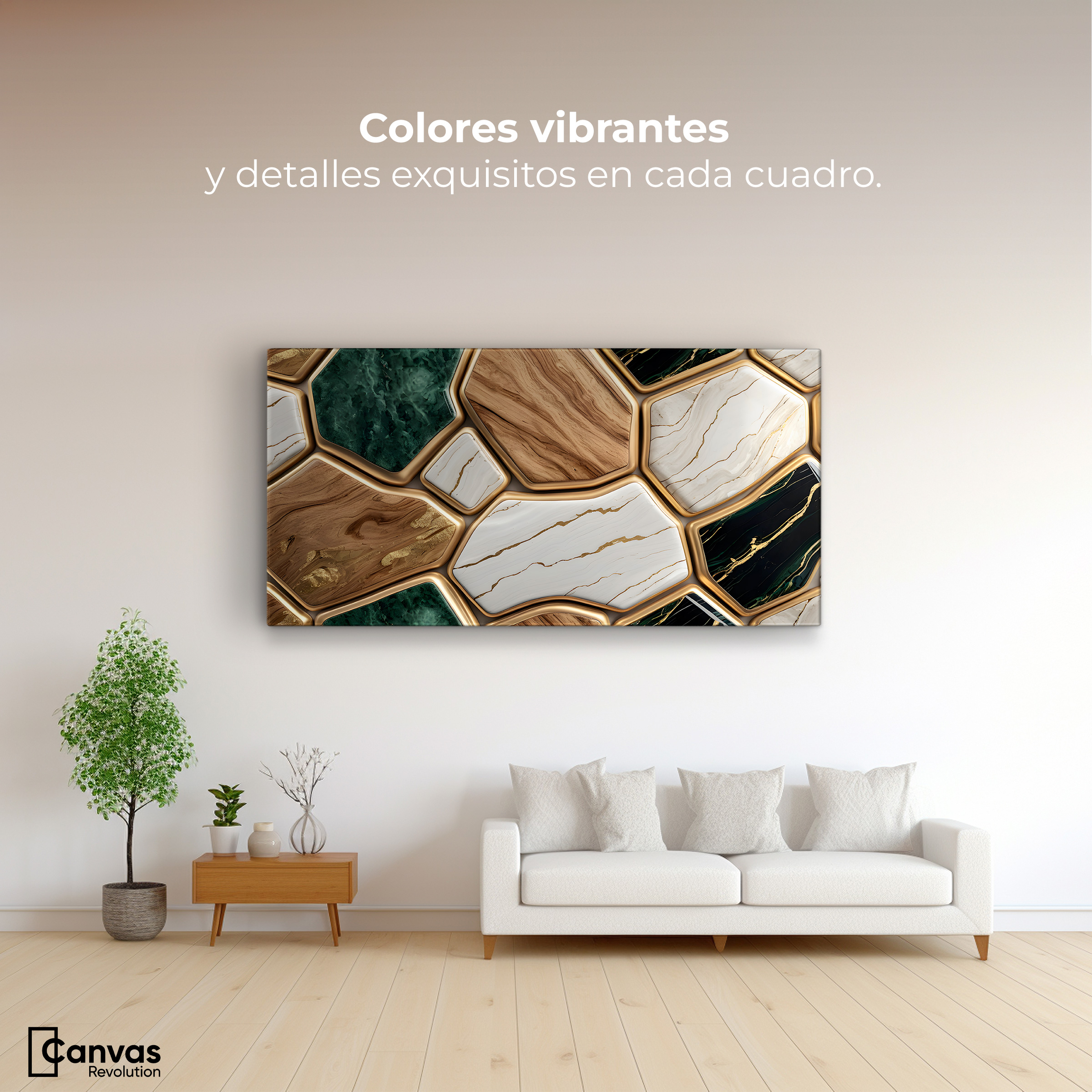 Foto 3 pulgar | Cuadro Decorativo Canvas Abstracto Eco Hexagonal Áureo 120x60