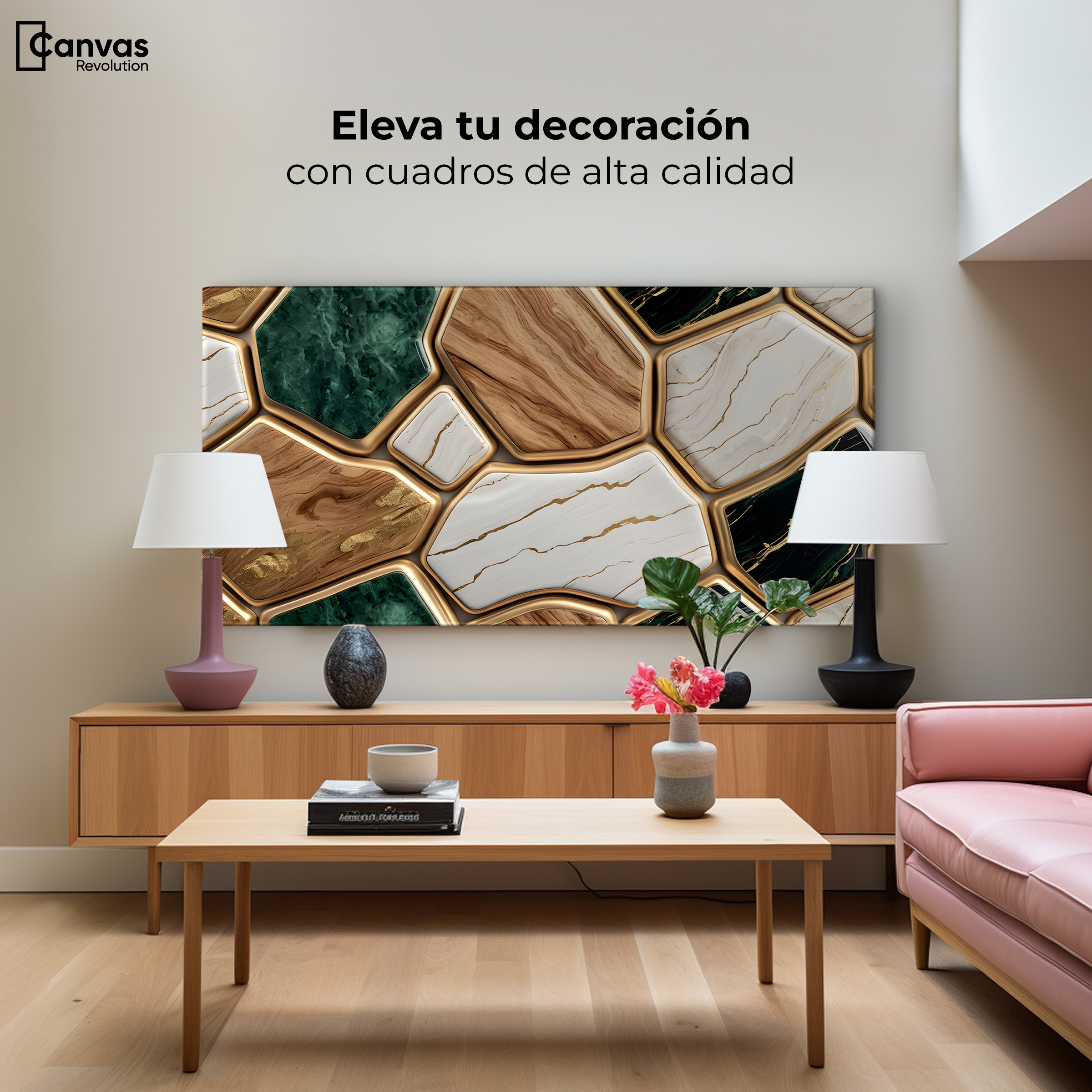 Foto 4 pulgar | Cuadro Decorativo Canvas Abstracto Eco Hexagonal Áureo 120x60