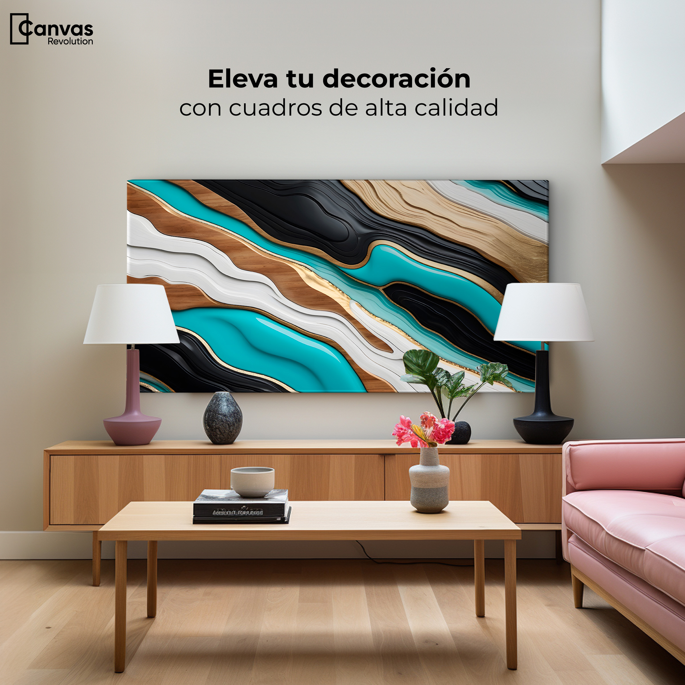 Foto 4 pulgar | Cuadro Decorativo Canvas Abstracto Río Oro Turquesa 120x60