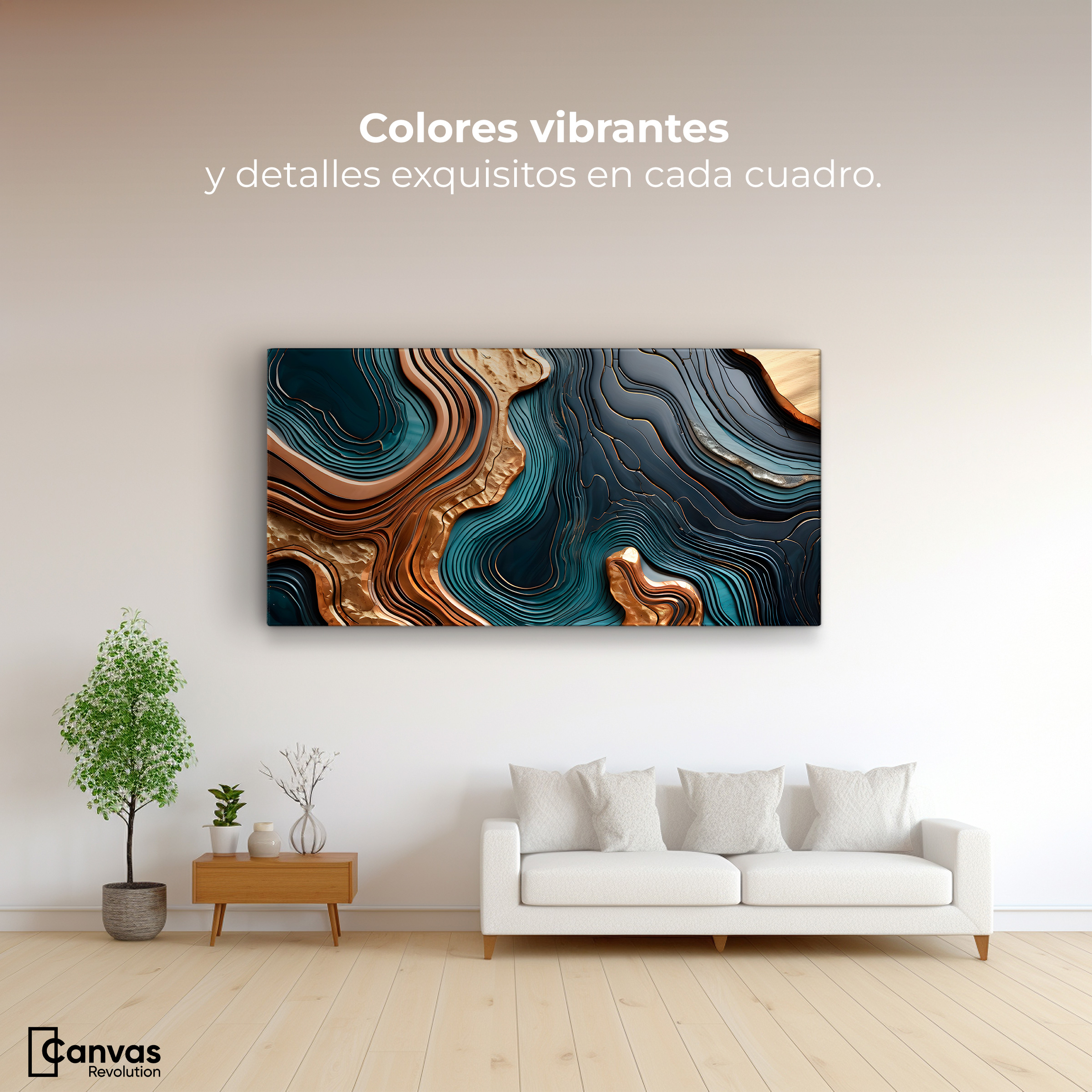 Foto 3 pulgar | Cuadro Decorativo Canvas Abstracto Ondas Turquesas 120x60