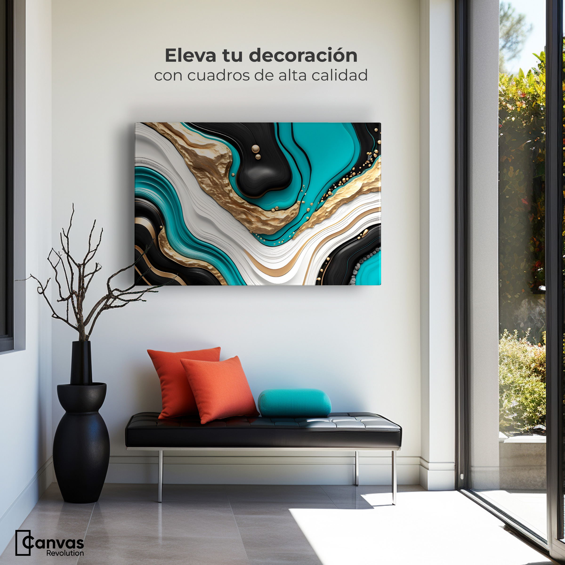 Foto 4 pulgar | Cuadro Decorativo Canvas Abstracto Elegancia Fluida 90x60