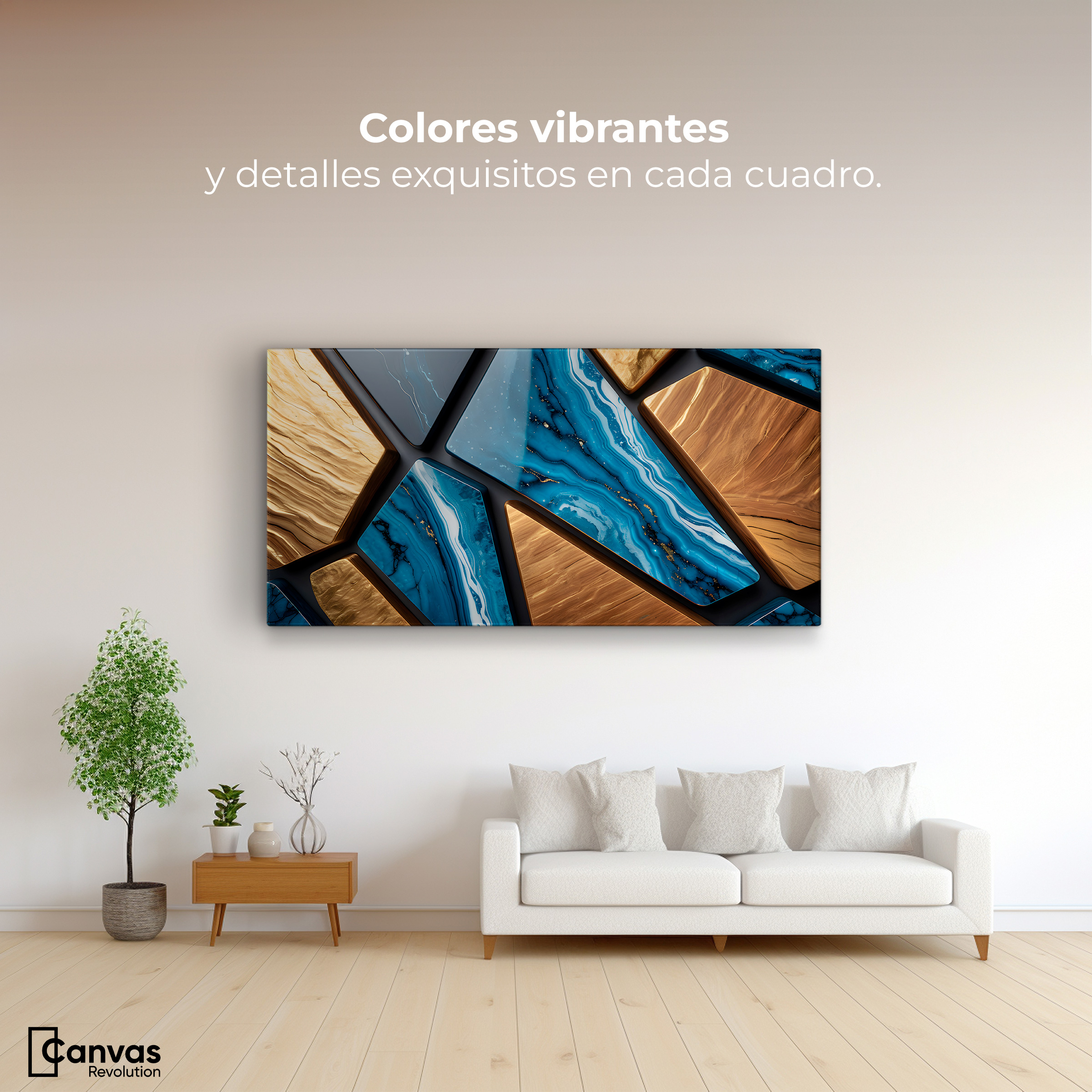 Foto 2 | Cuadro Decorativo Canvas Abstracto Lapislázuli Dorado 120x60