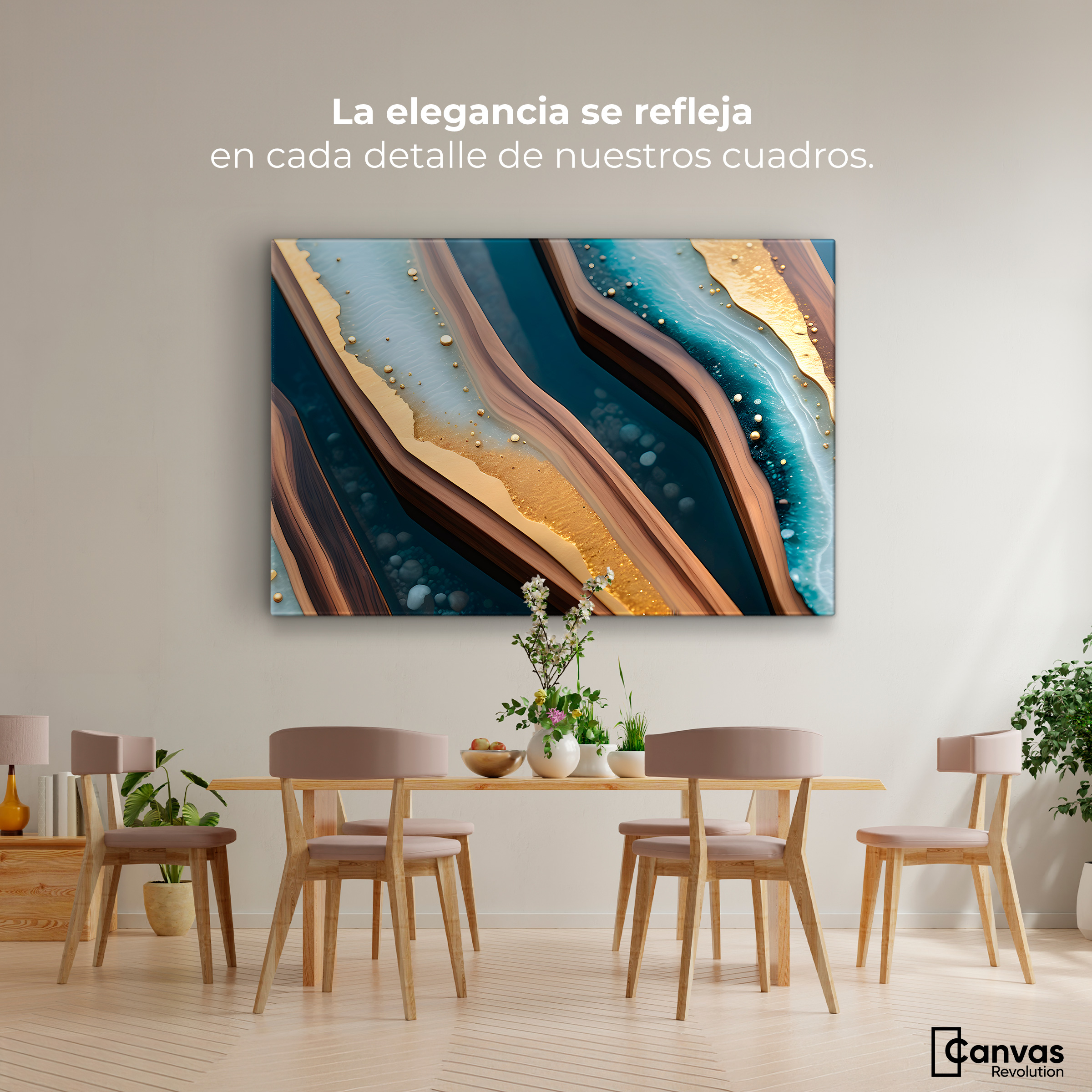 Foto 2 | Cuadro Decorativo Canvas Abstracto Eco Natural Dorado 90x60