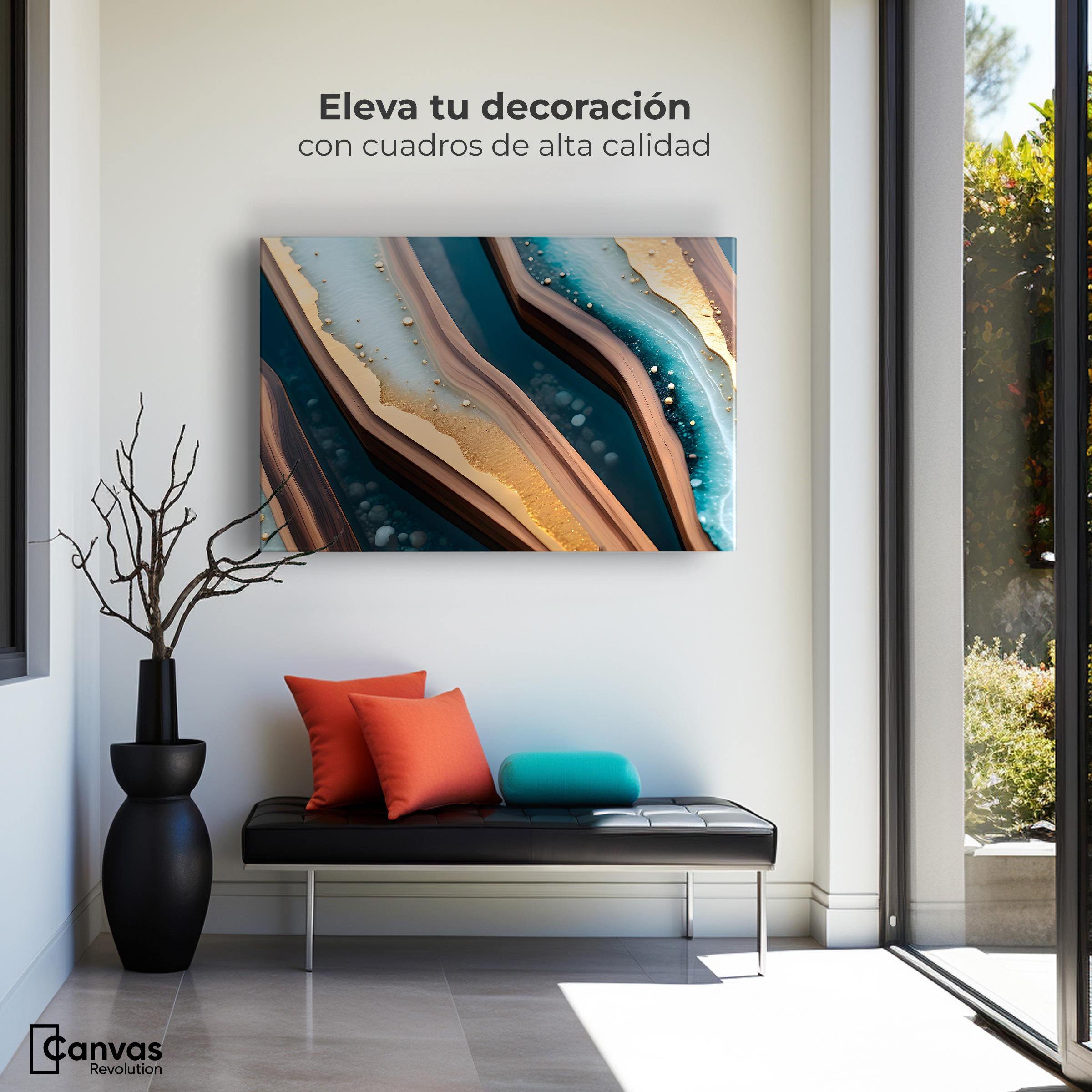 Foto 4 pulgar | Cuadro Decorativo Canvas Abstracto Eco Natural Dorado 90x60