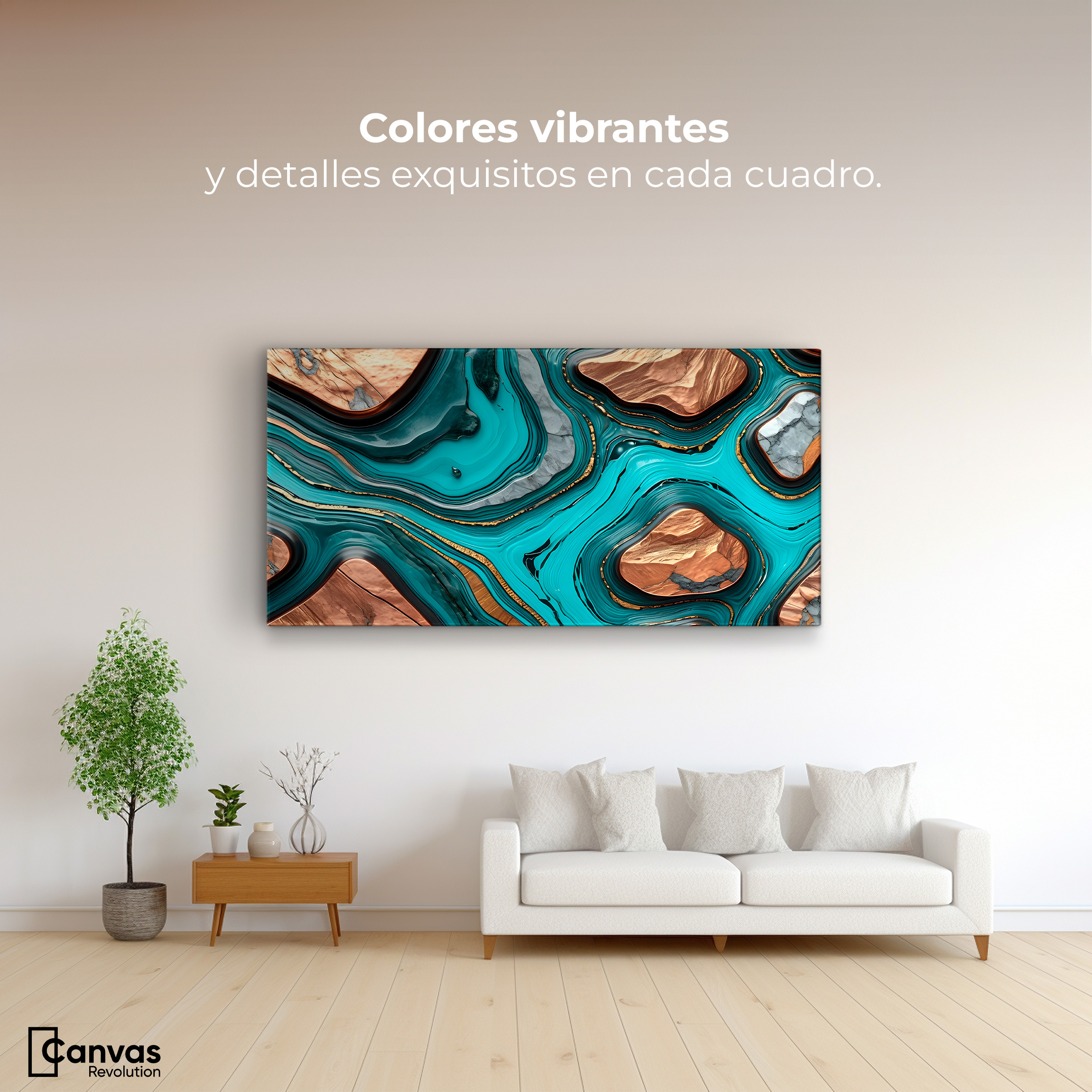 Foto 2 | Cuadro Decorativo Canvas Abstracto Remolinos Turquesa 120x60