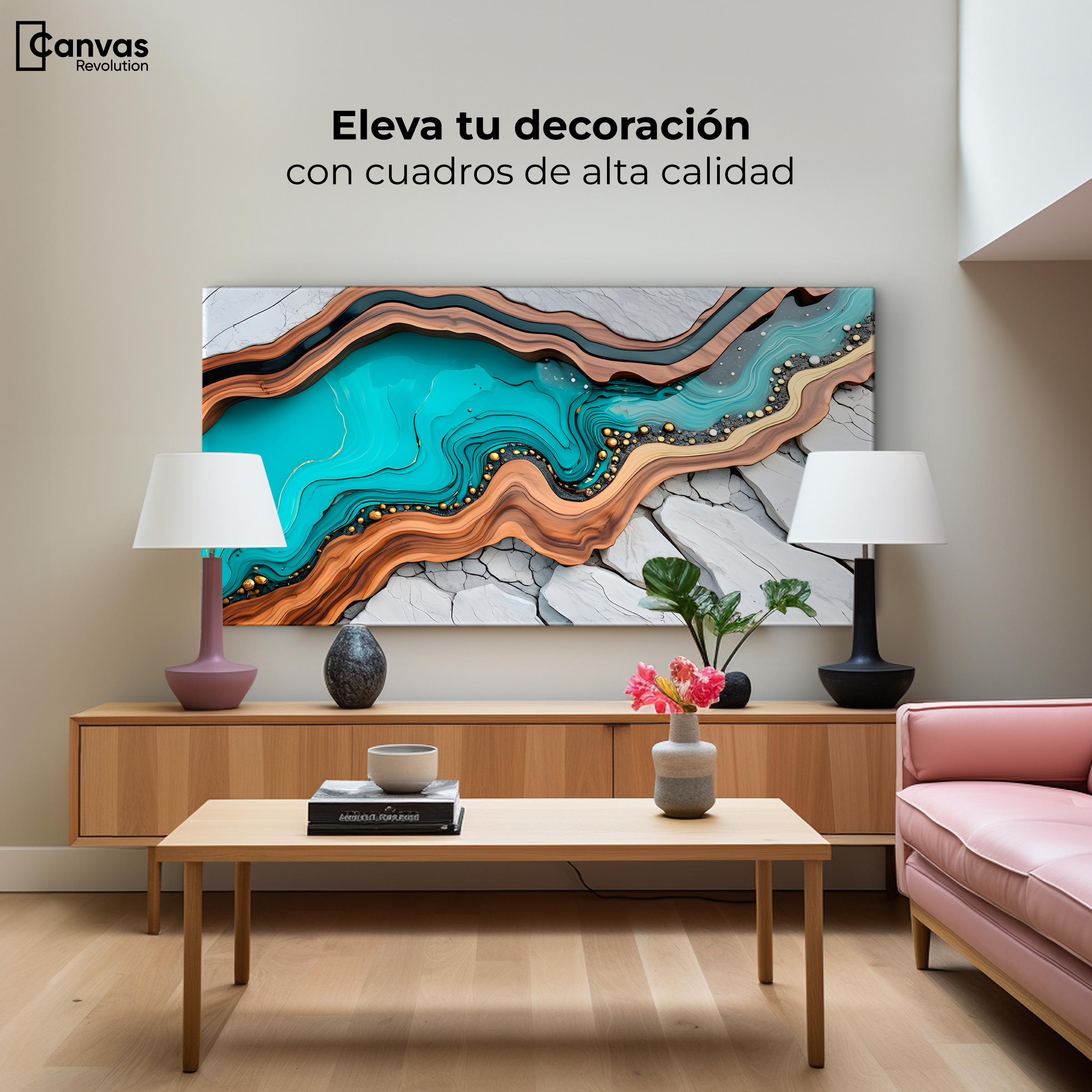 Foto 4 pulgar | Cuadro Decorativo Canvas Abstracto Mosaico Natural 120x60