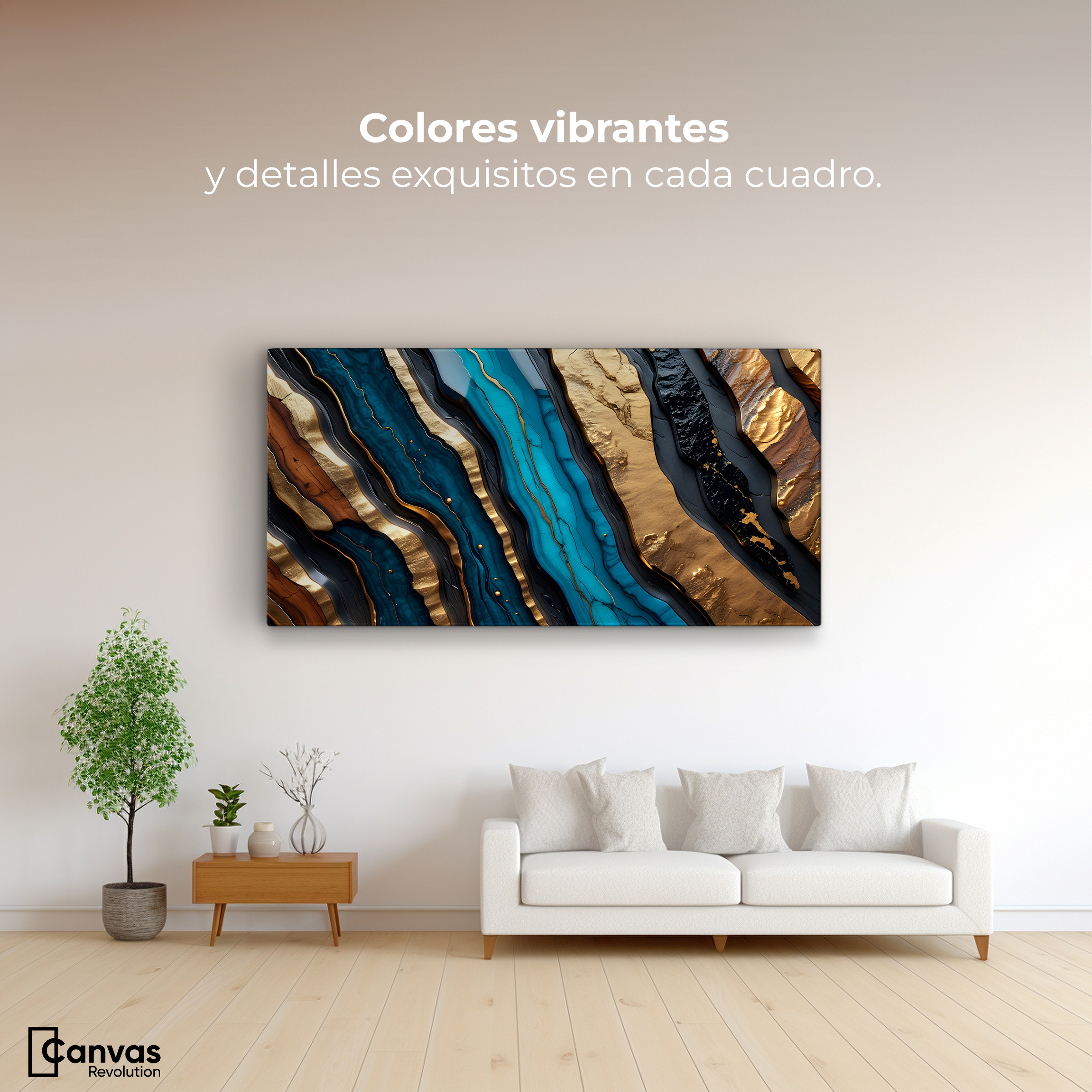 Foto 2 | Cuadro Decorativo Canvas Abstracto Cascadas Turquesa 120x60