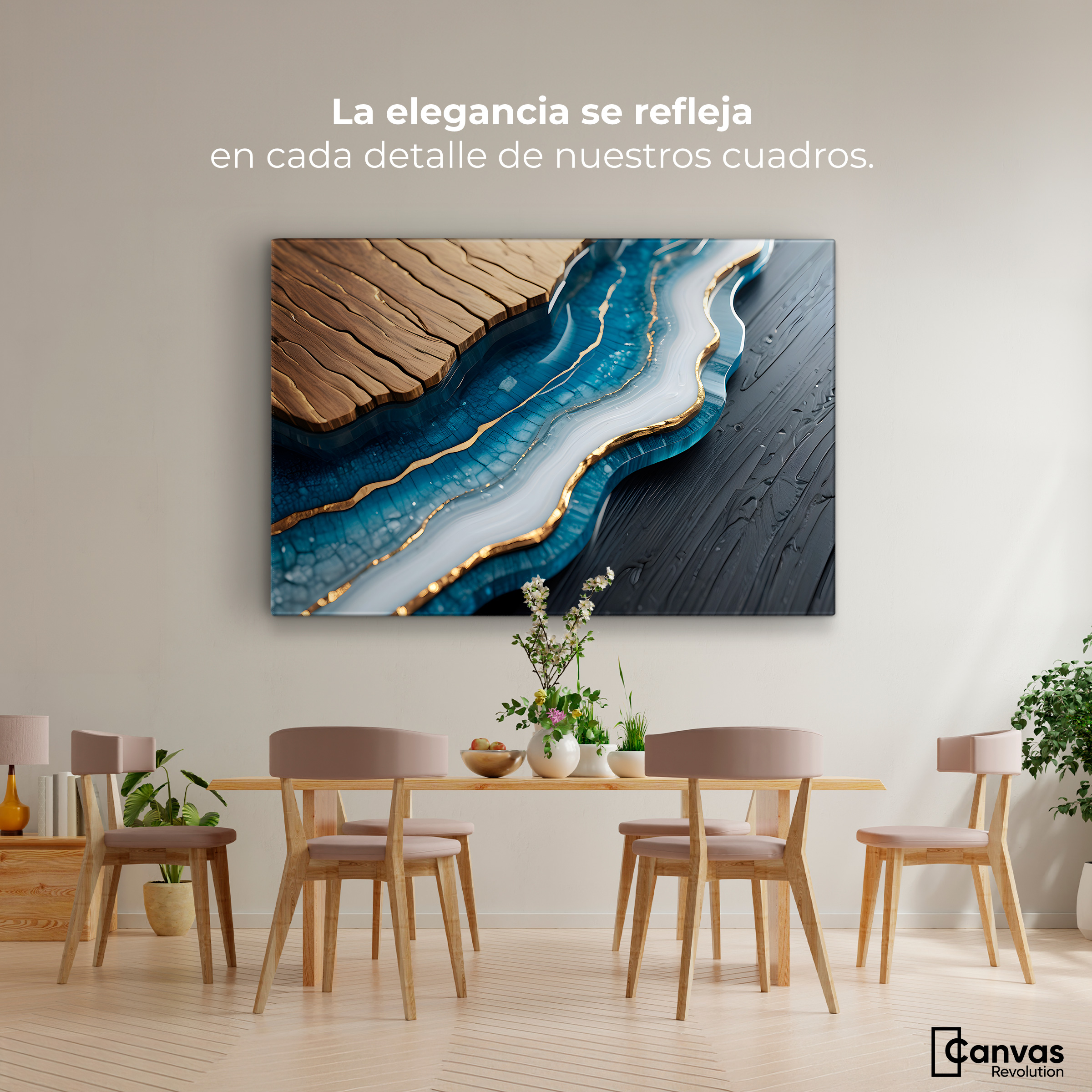 Foto 2 | Cuadro Decorativo Canvas Abstracto Río Resina Azul 90x60