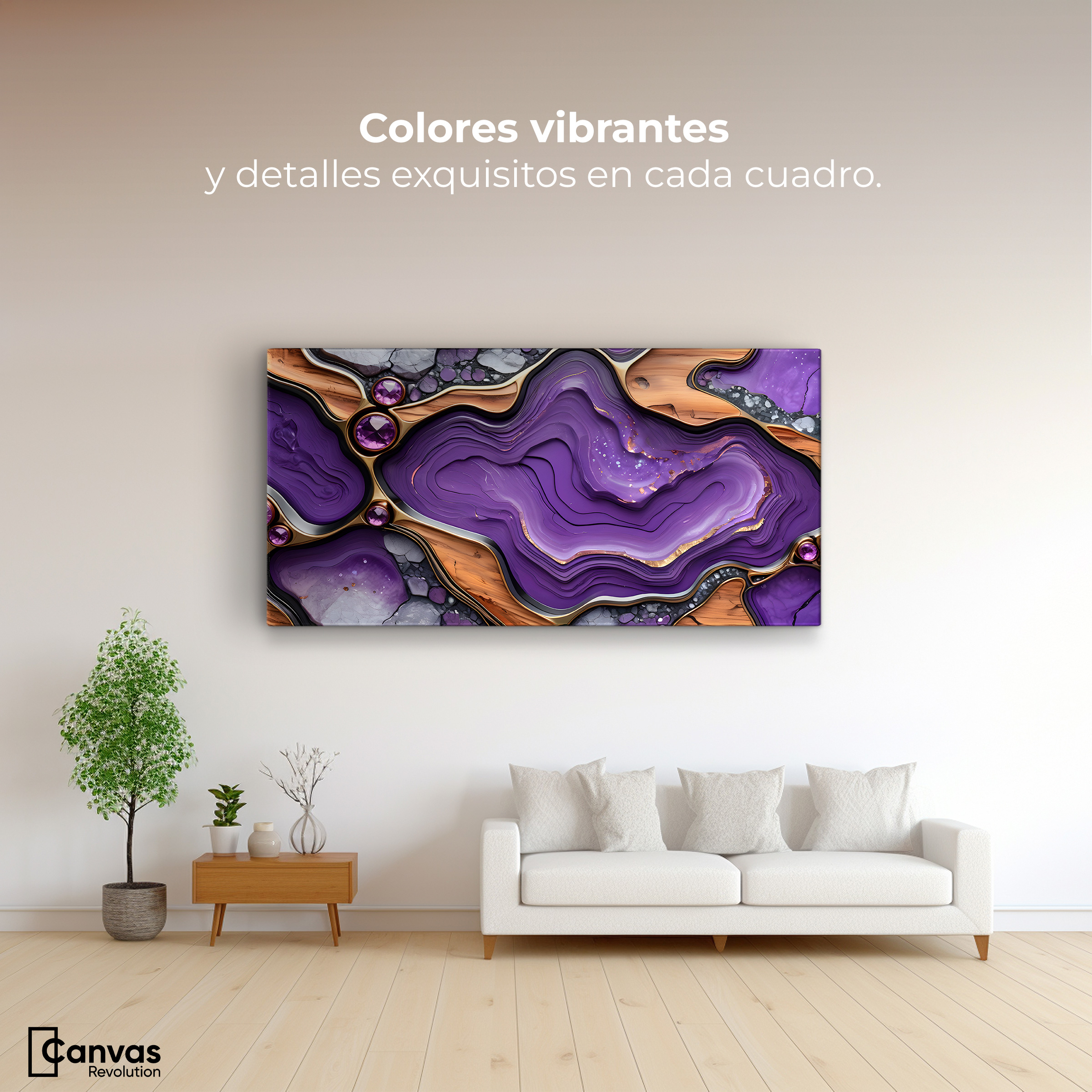 Foto 3 pulgar | Cuadro Decorativo Canvas Abstracto Cristales Púrpura 120x60