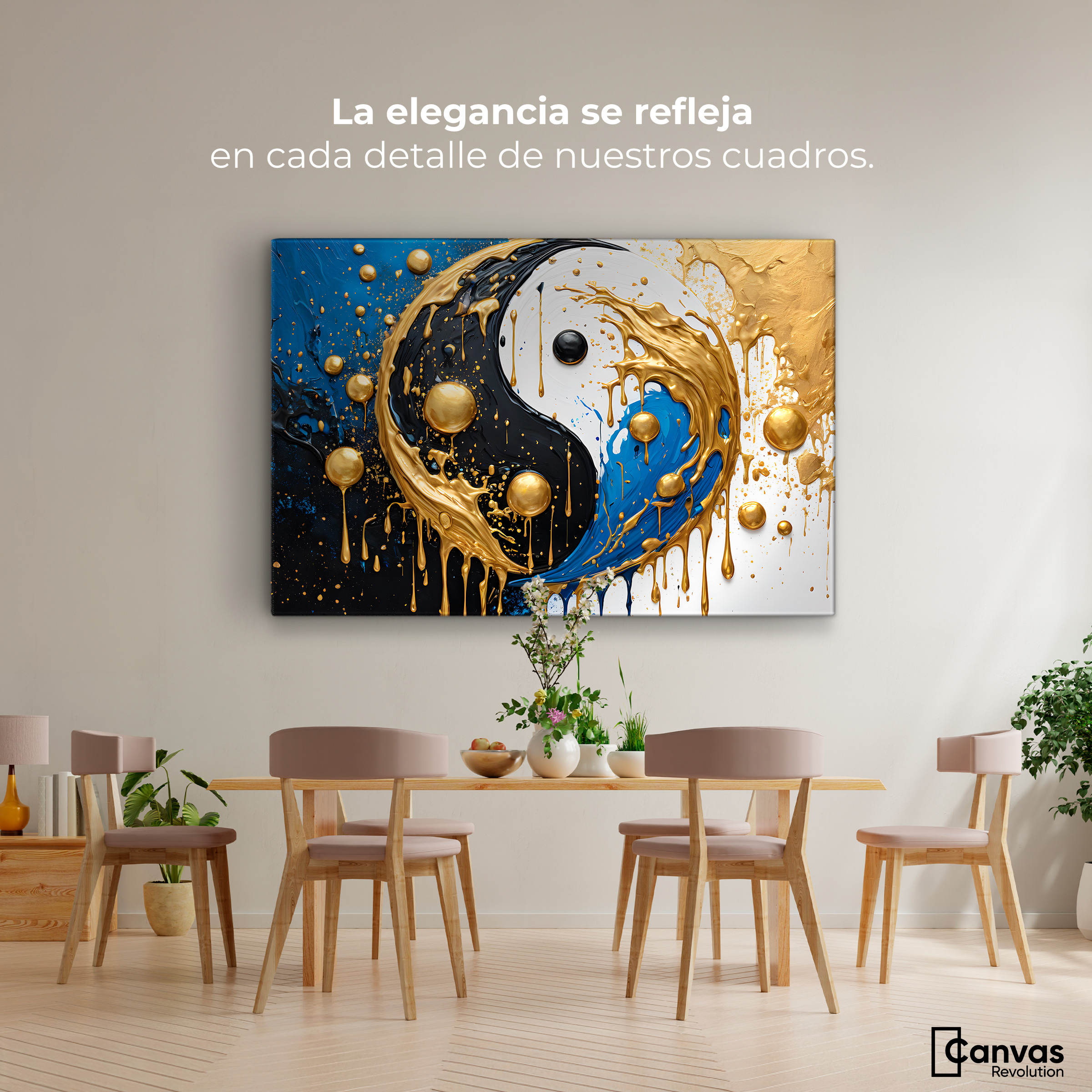 Foto 3 pulgar | Cuadro Decorativo Canvas Yin-yang Dorado 90x60