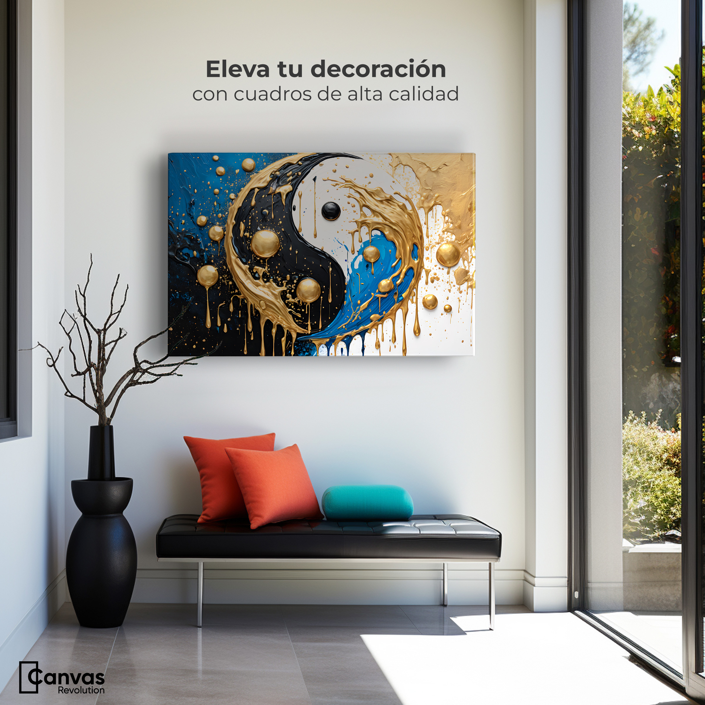 Foto 4 pulgar | Cuadro Decorativo Canvas Yin-yang Dorado 90x60