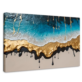 Foto 1 | Cuadro Decorativo Canvas Olas Azul Doradas 90x60