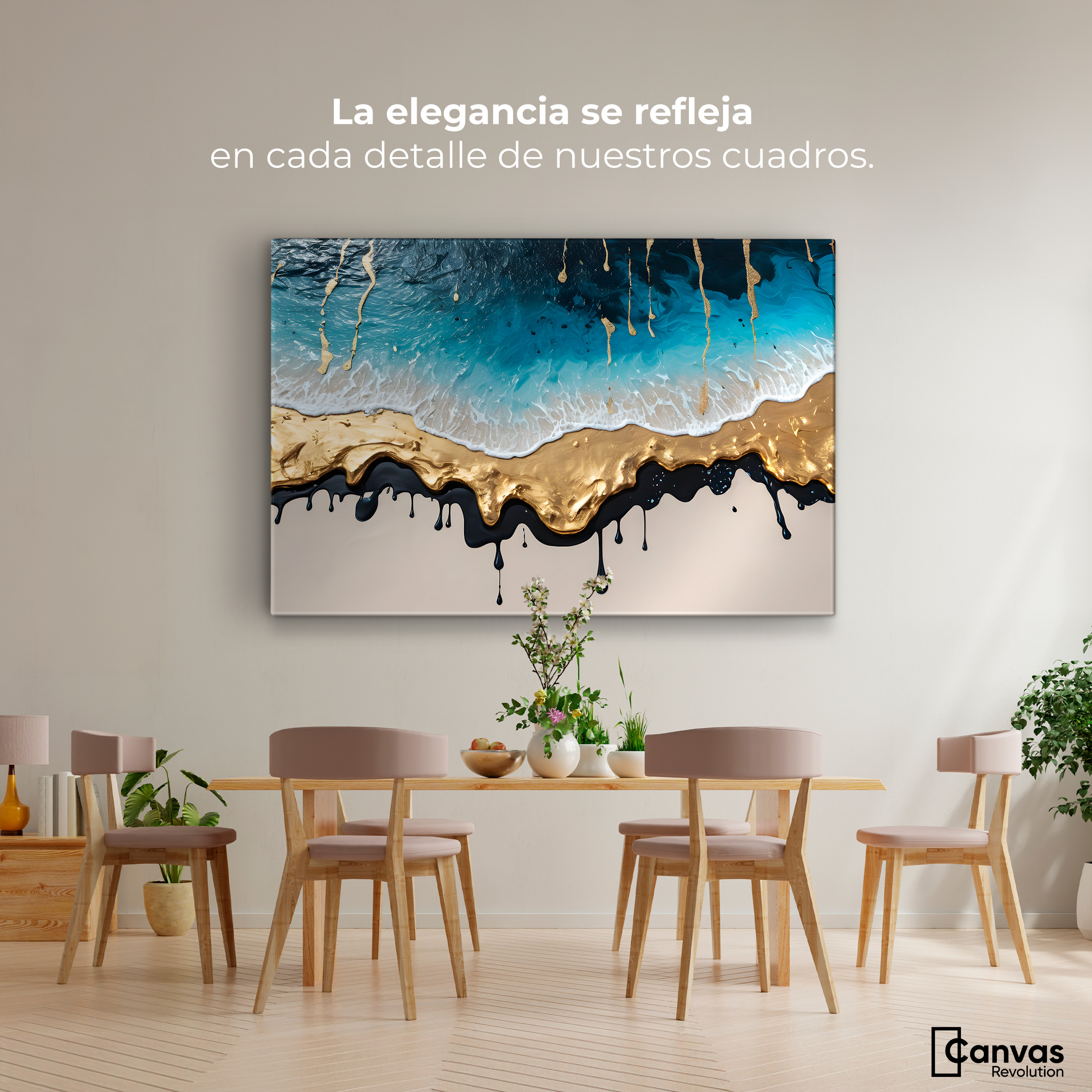 Foto 2 | Cuadro Decorativo Canvas Olas Azul Doradas 90x60