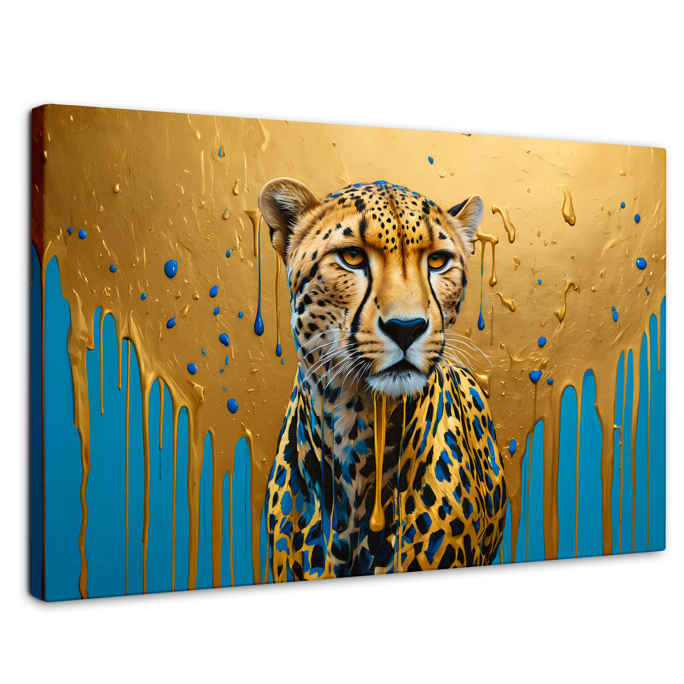 Cuadro Decorativo Canvas Fuerza Felina Oro 90x60