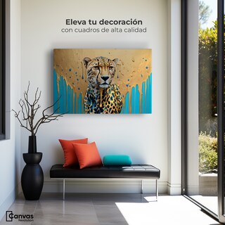 Foto 3 | Cuadro Decorativo Canvas Fuerza Felina Oro 90x60