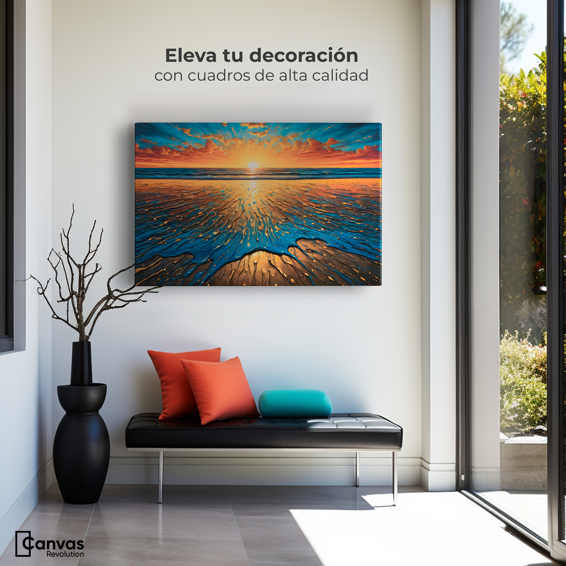 Foto 4 pulgar | Cuadro Decorativo Canvas Crepúsculo Dorado 90x60
