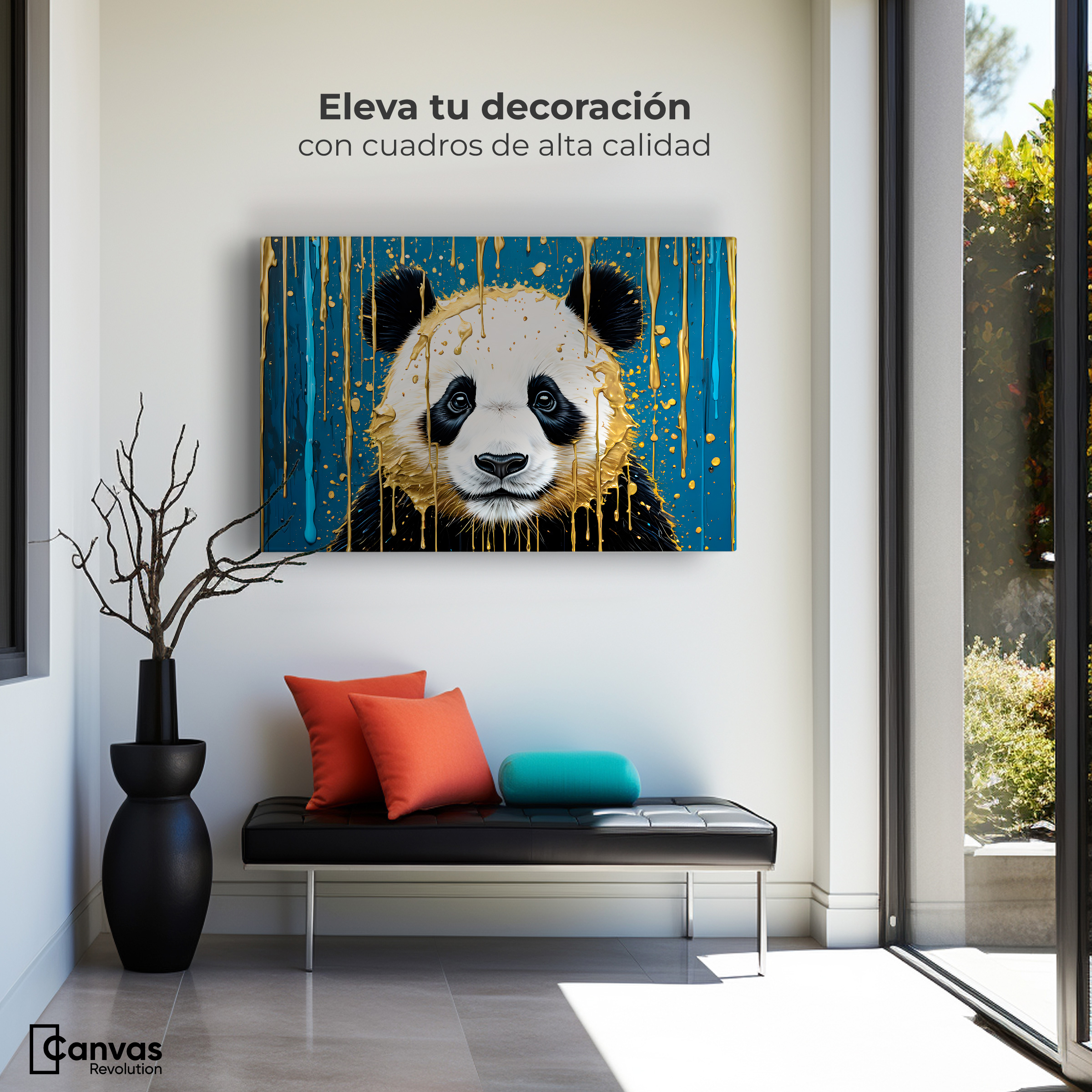 Foto 4 pulgar | Cuadro Decorativo Canvas Panda Lluvia Azul 90x60