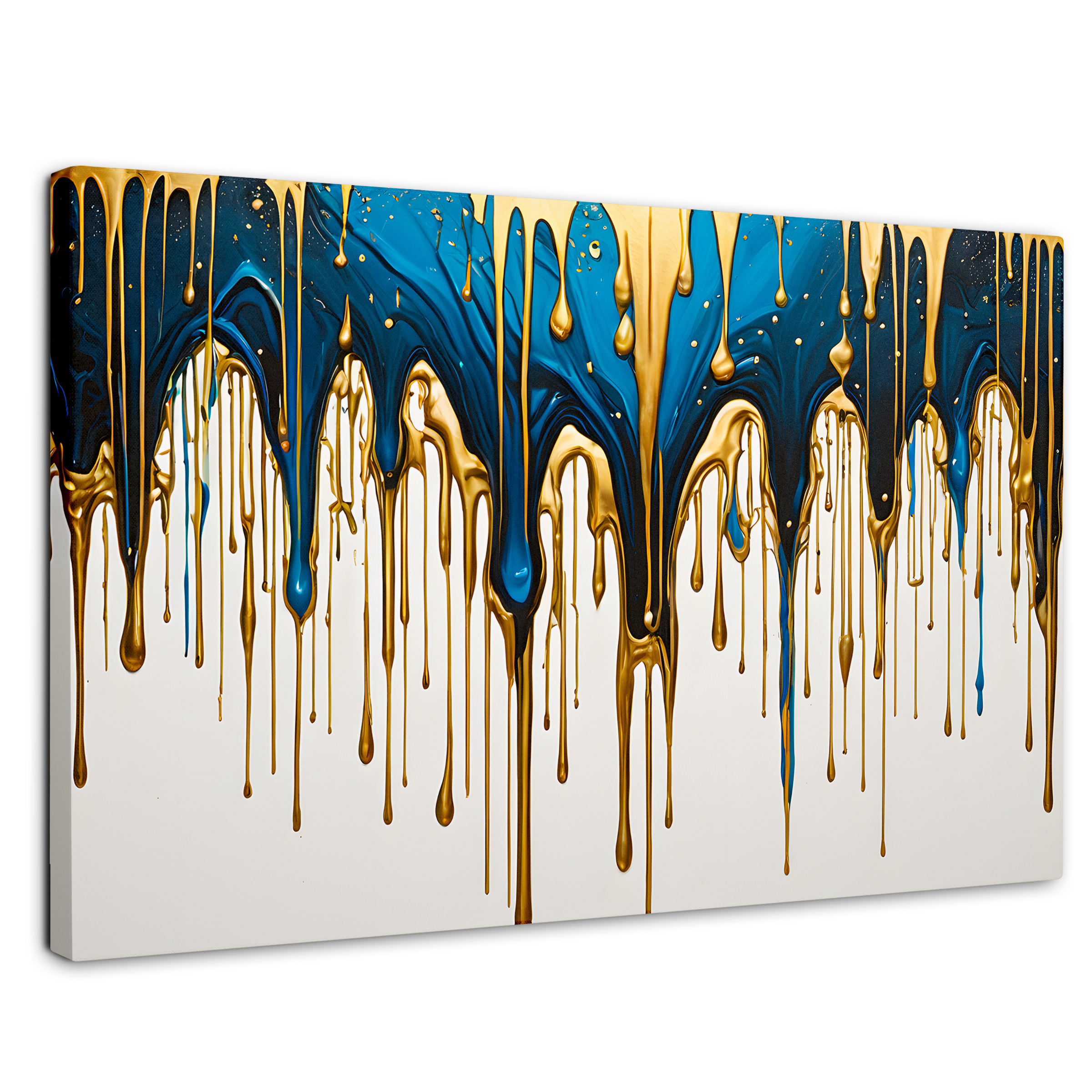 Cuadro Decorativo Canvas Cascada Azul Dorado 90x60