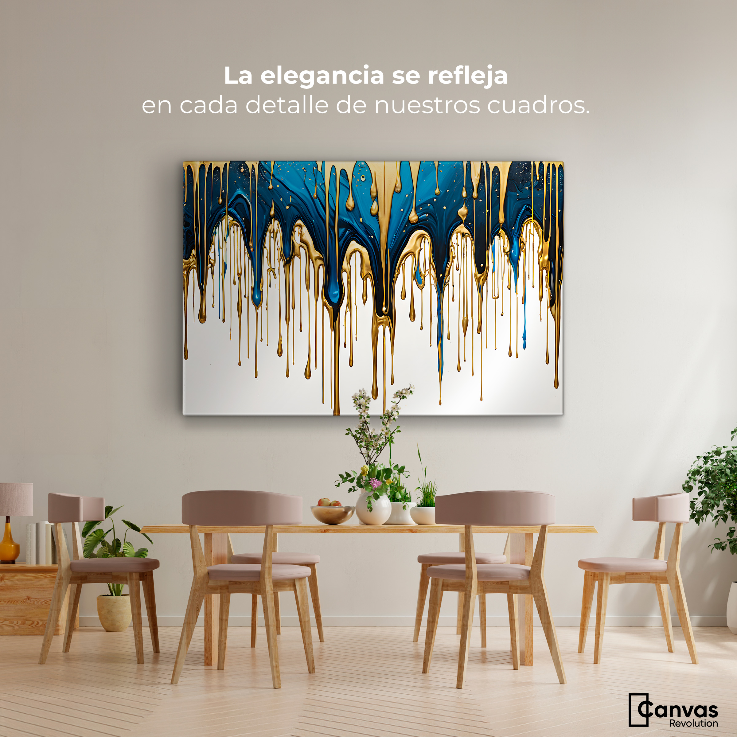 Foto 2 | Cuadro Decorativo Canvas Cascada Azul Dorado 90x60