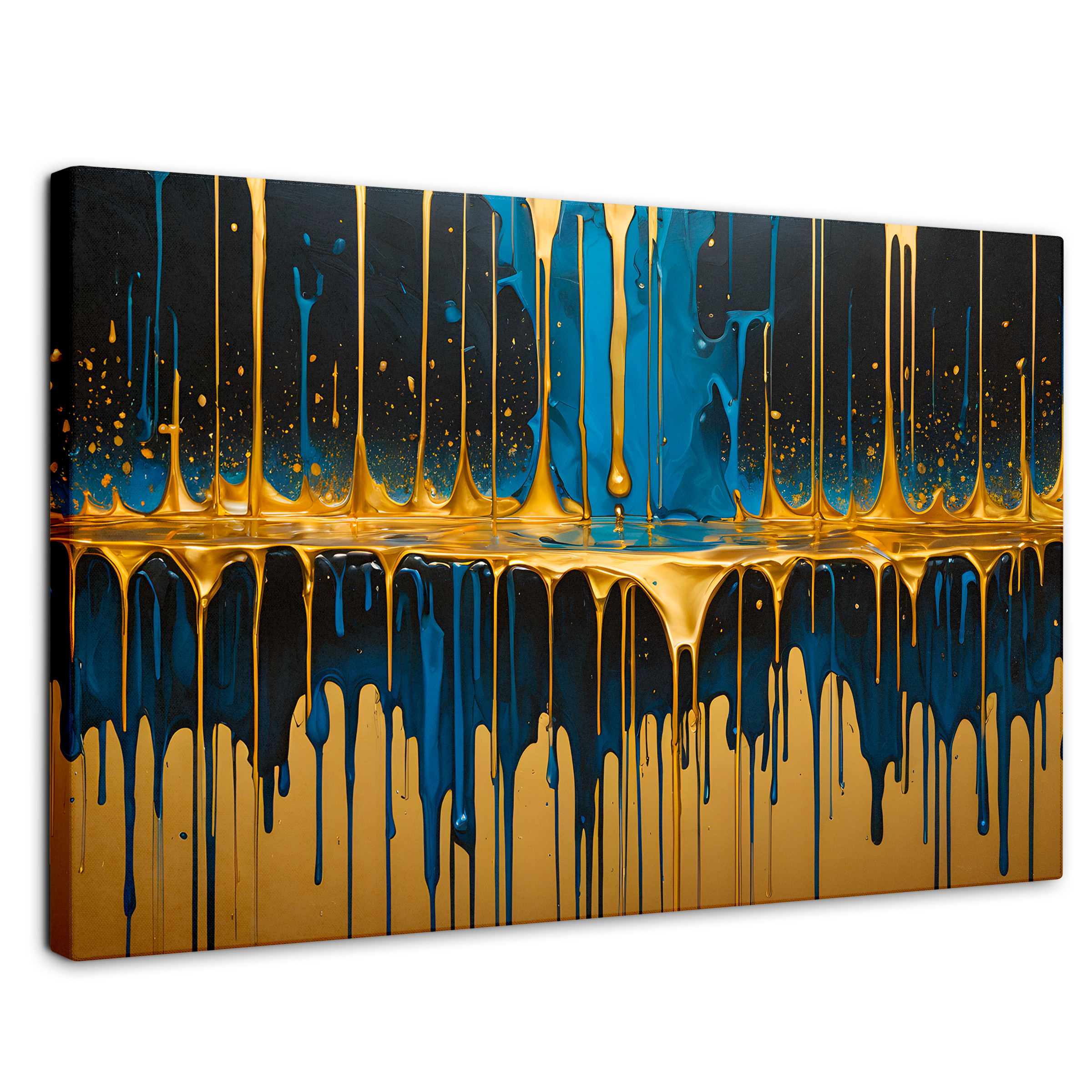 Cuadro Decorativo Canvas Gotas Azul Doradas 90x60